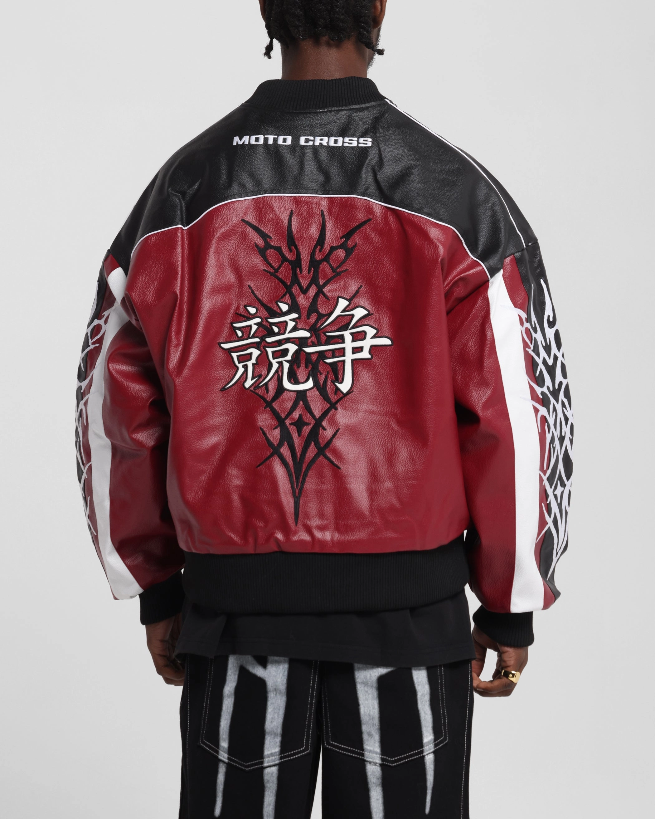 Loiter Tokyo Drift Vegan Leather Jacket Red Odor Control Treatment beach scene