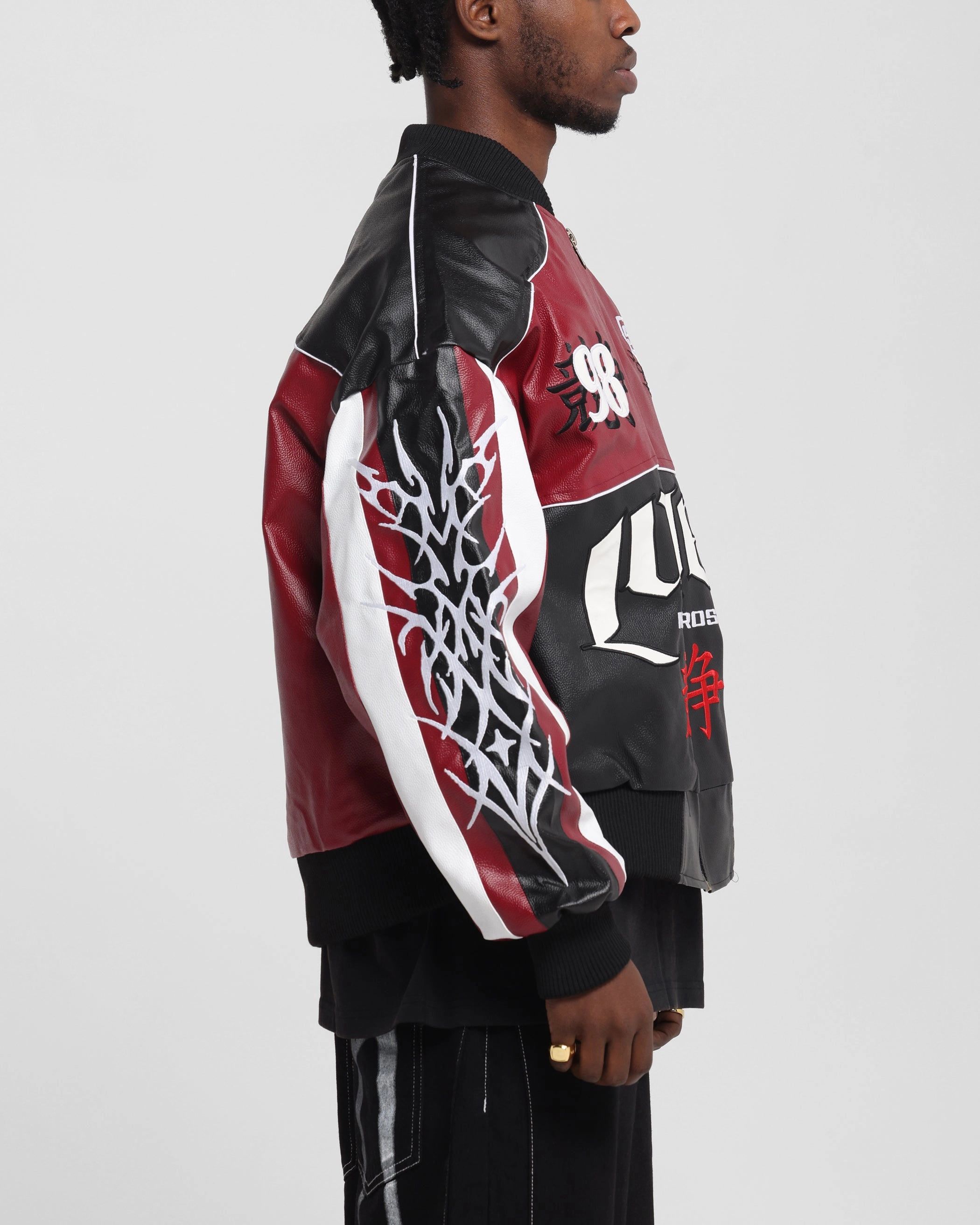 Loiter Tokyo Drift Vegan Leather Jacket Red beachgoer WindproofConstruction