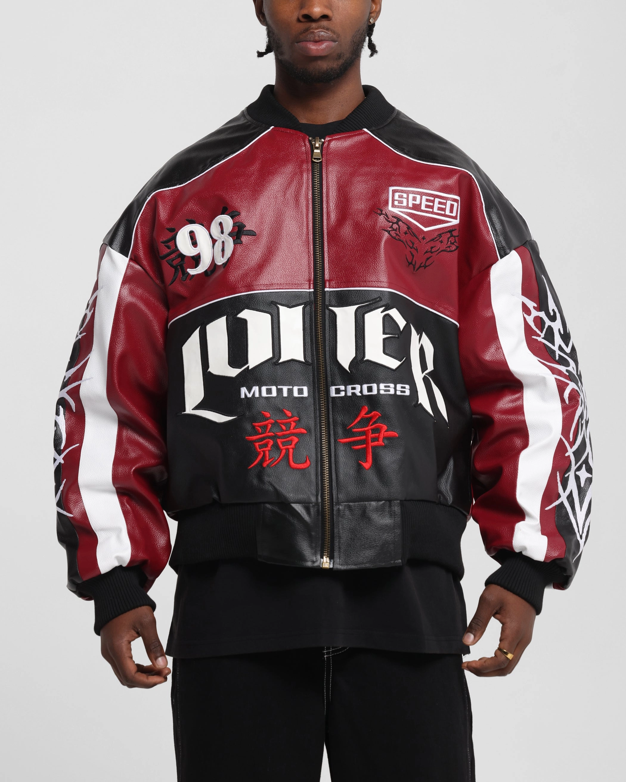 Fashion Active Adventure Loiter Tokyo Drift Vegan Leather Jacket Red