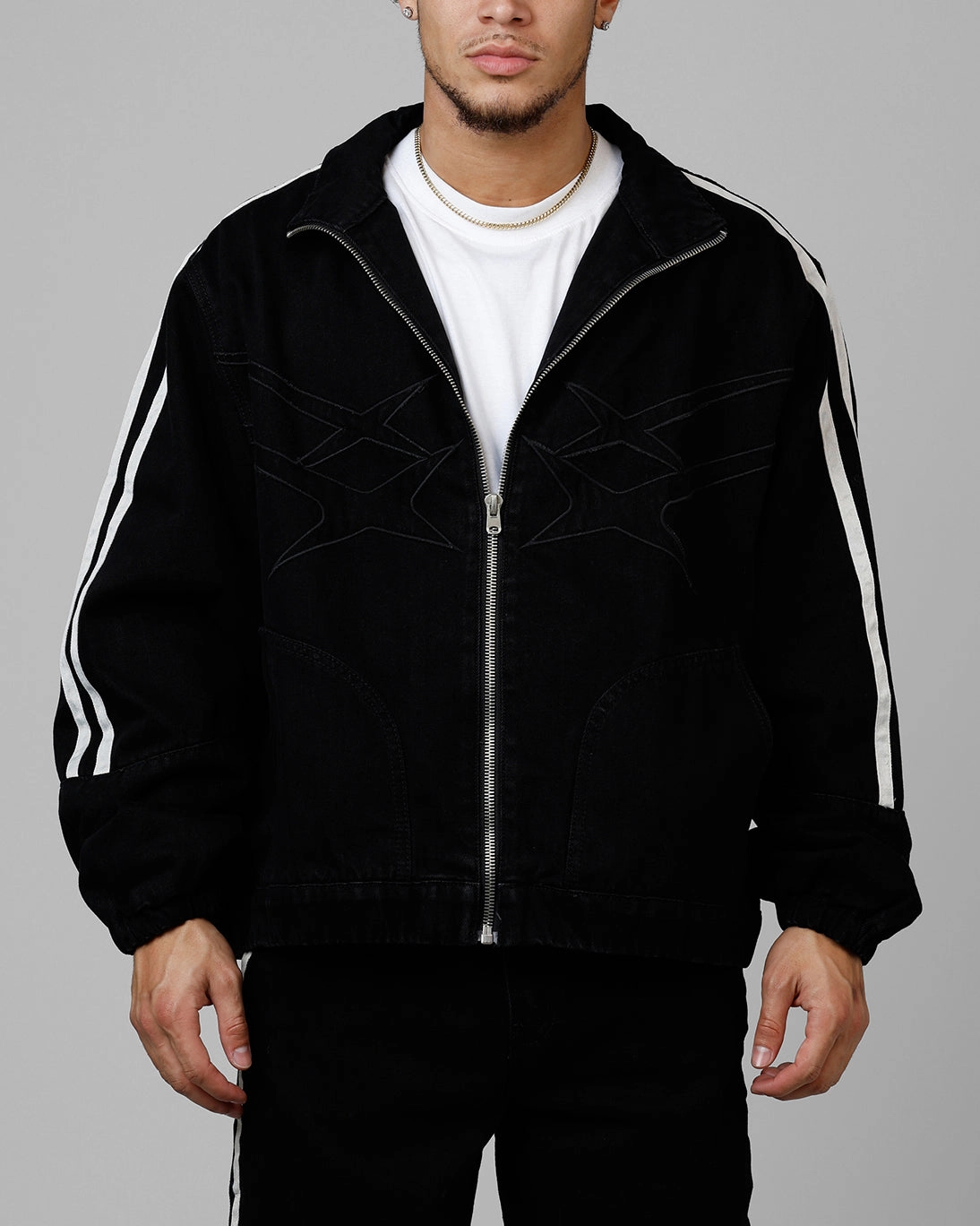 foldable Loiter Track Star Denim Jacket Black