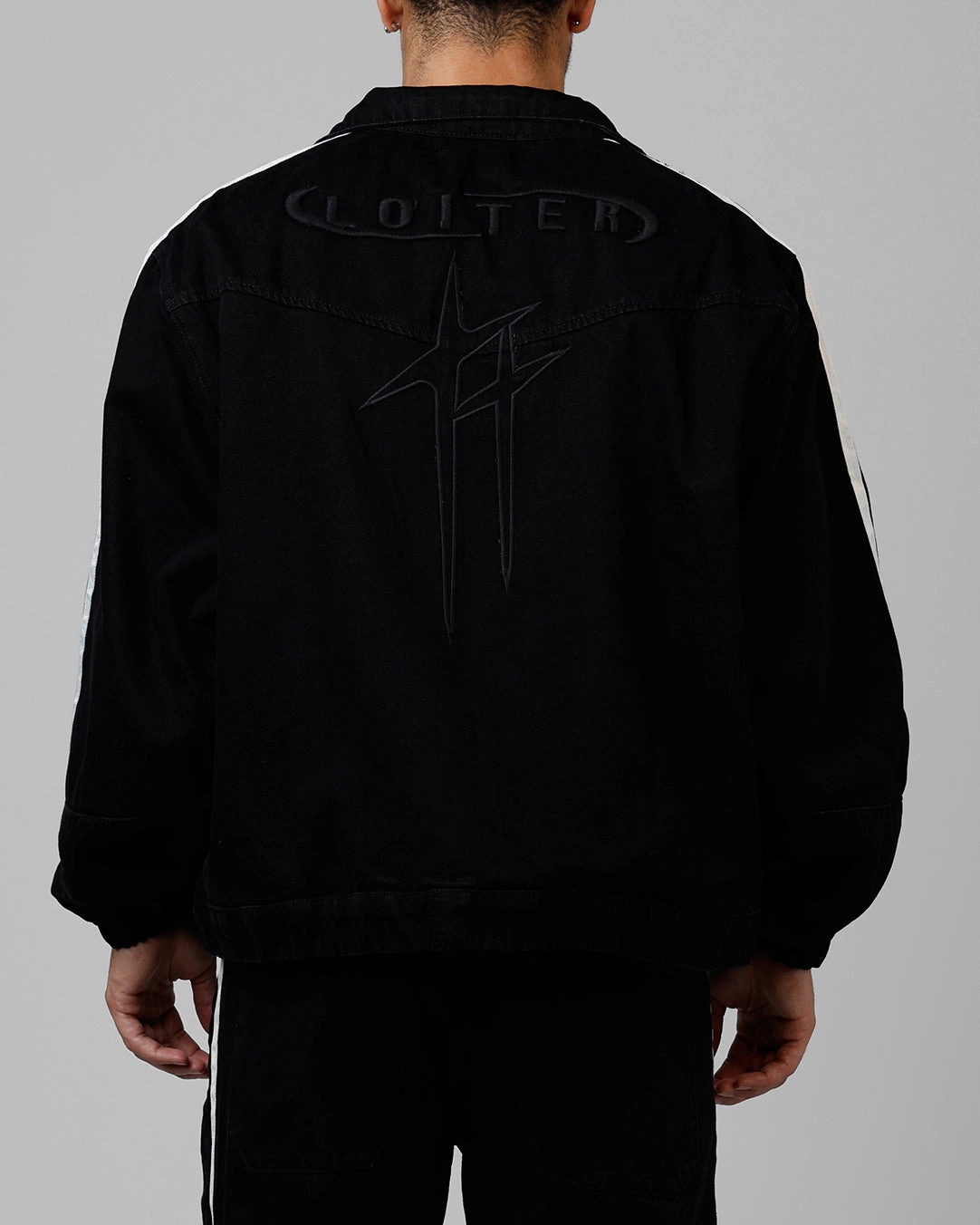 Option Cozy Outerwear Loiter Track Star Denim Jacket Black