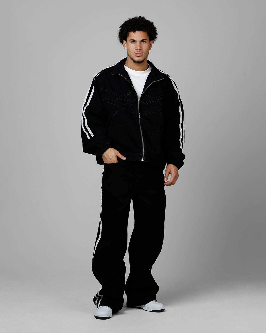 Sustain Loiter Track Star Denim Jacket Black