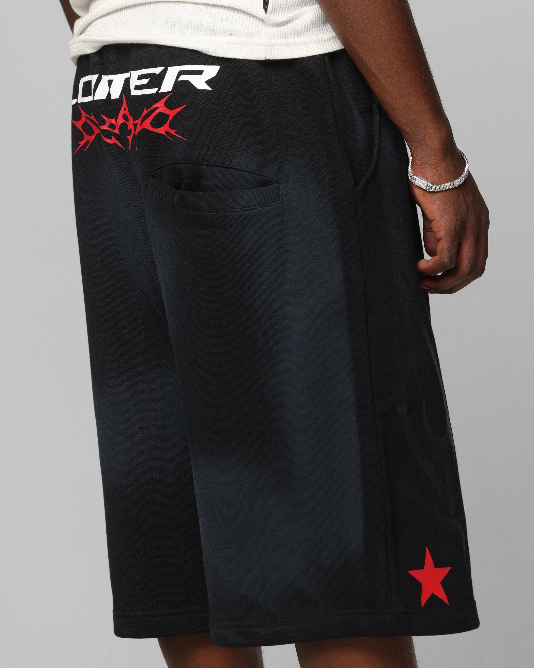 Loiter Trackstar Sweat Shorts Washed Black Lounge Wear Water Repellent Finish