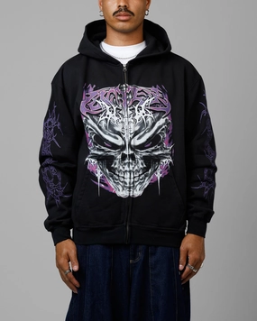 Dynamic Feel Loiter Tribal Skull Zip Up Hoodie Black