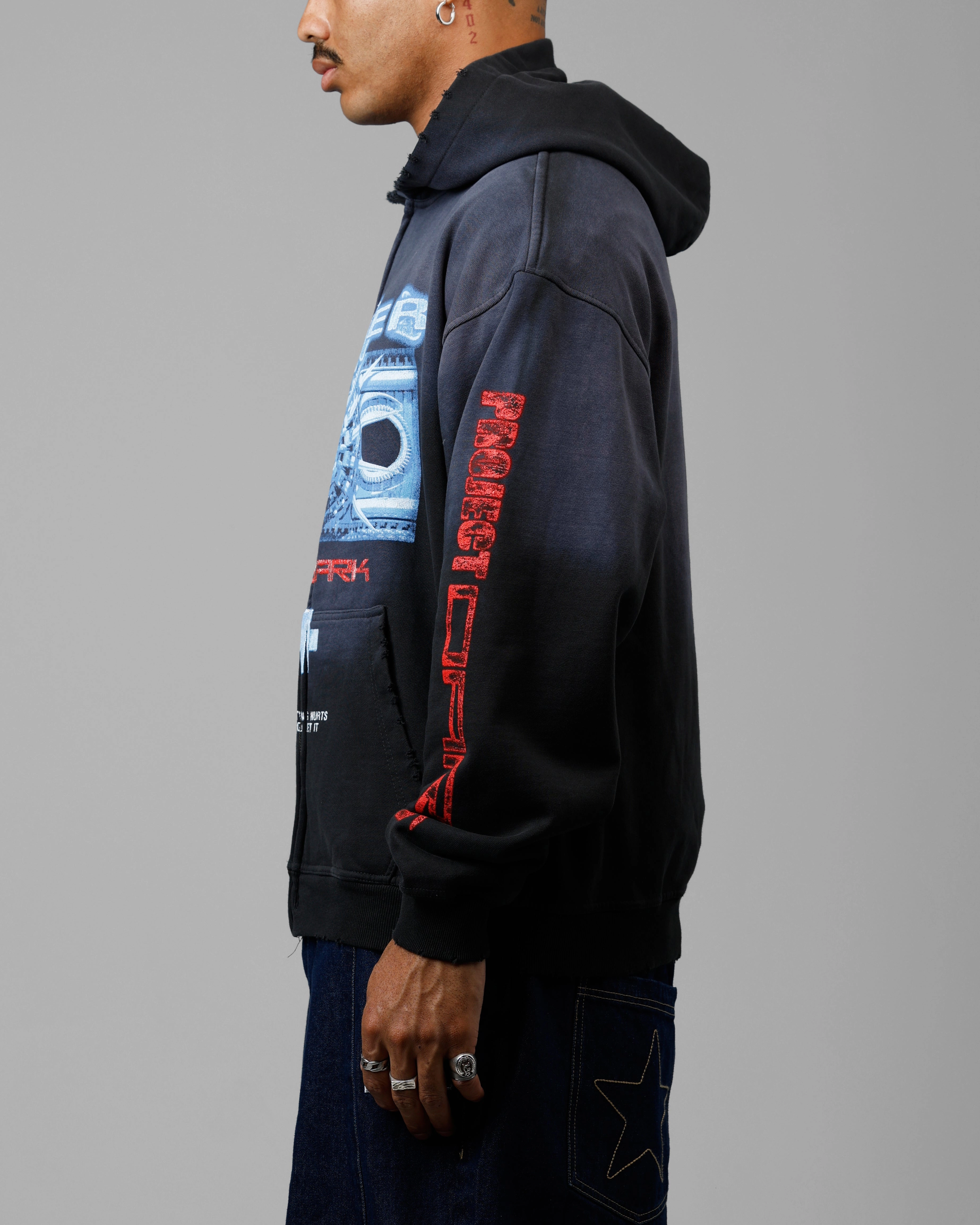 Labor Loiter Void Zip Up Hoodie Washed Black