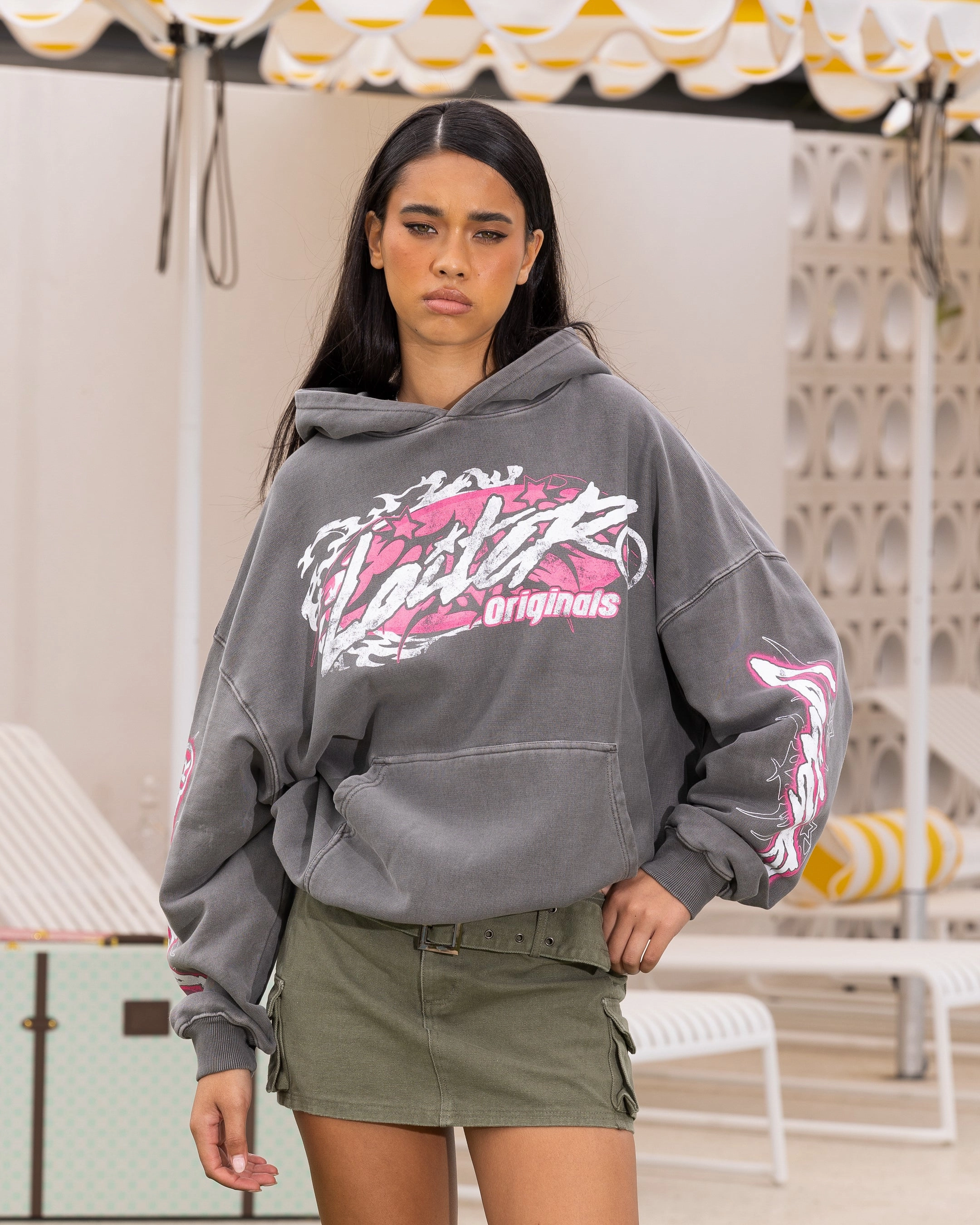 Loiter Wave Break Vintage Hoodie Charcoal Forget LightweightFabric