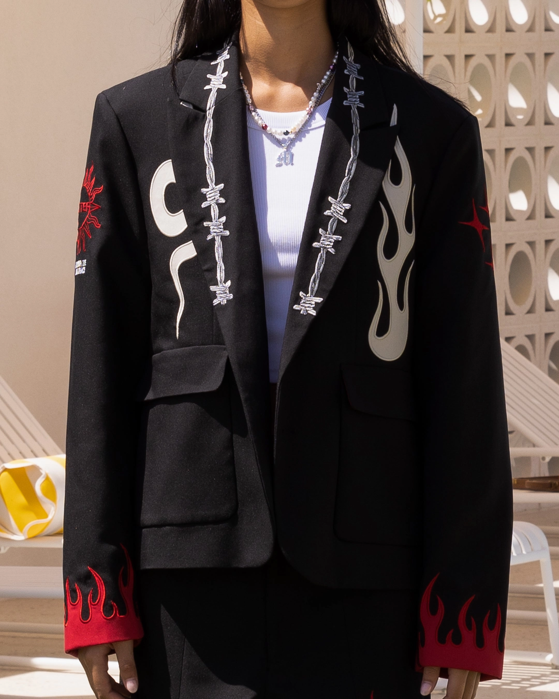 Laser Cut Vents Slim-fit Loiter Western Blazer Jacket Black