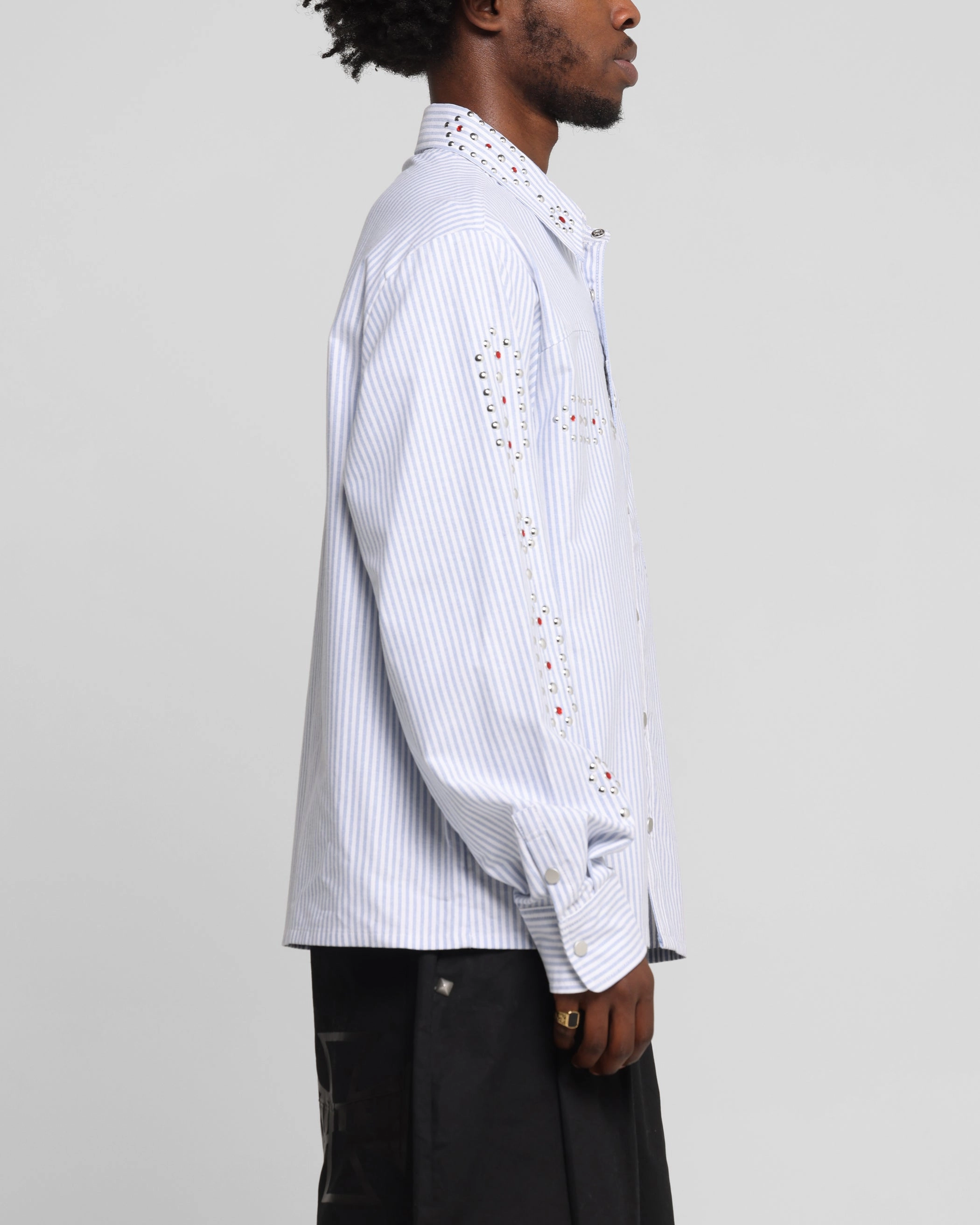 High-Quality Craftsmanship Loiter Western Long Sleeve Button Up Shirt Blue/White