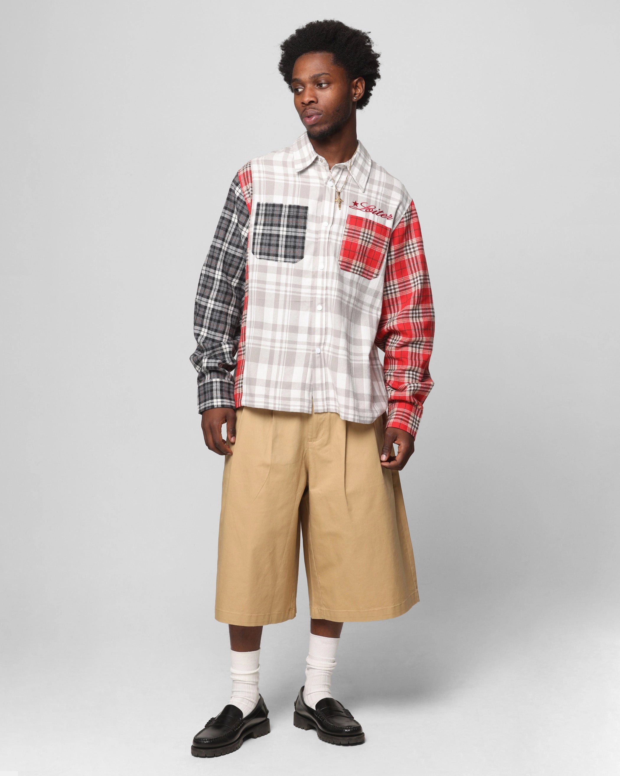 Loiter Wide Leg Chino Shorts Tan OdorControlTech