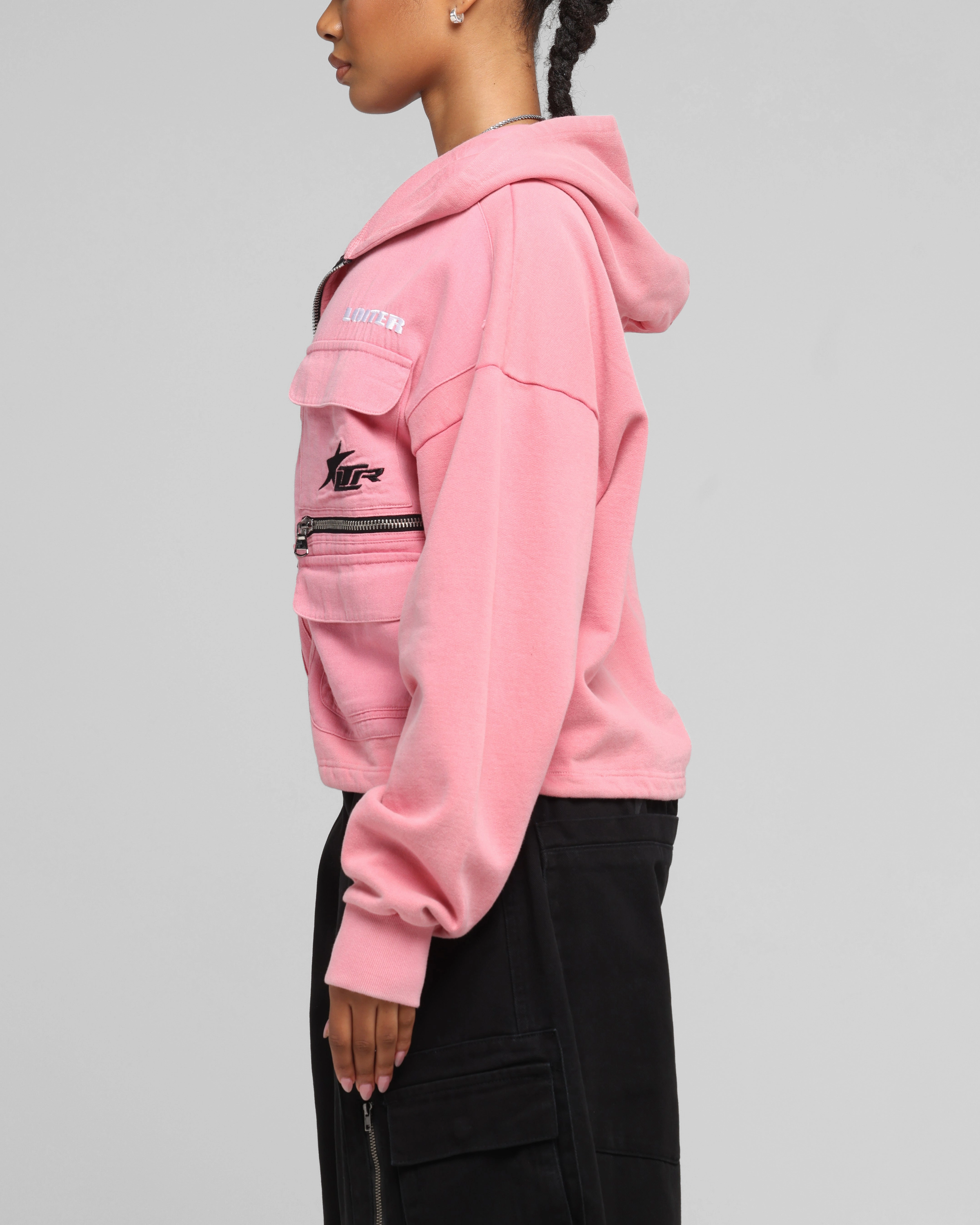 Loiter Women's Utility Cropped Hoodie Pink spring holiday