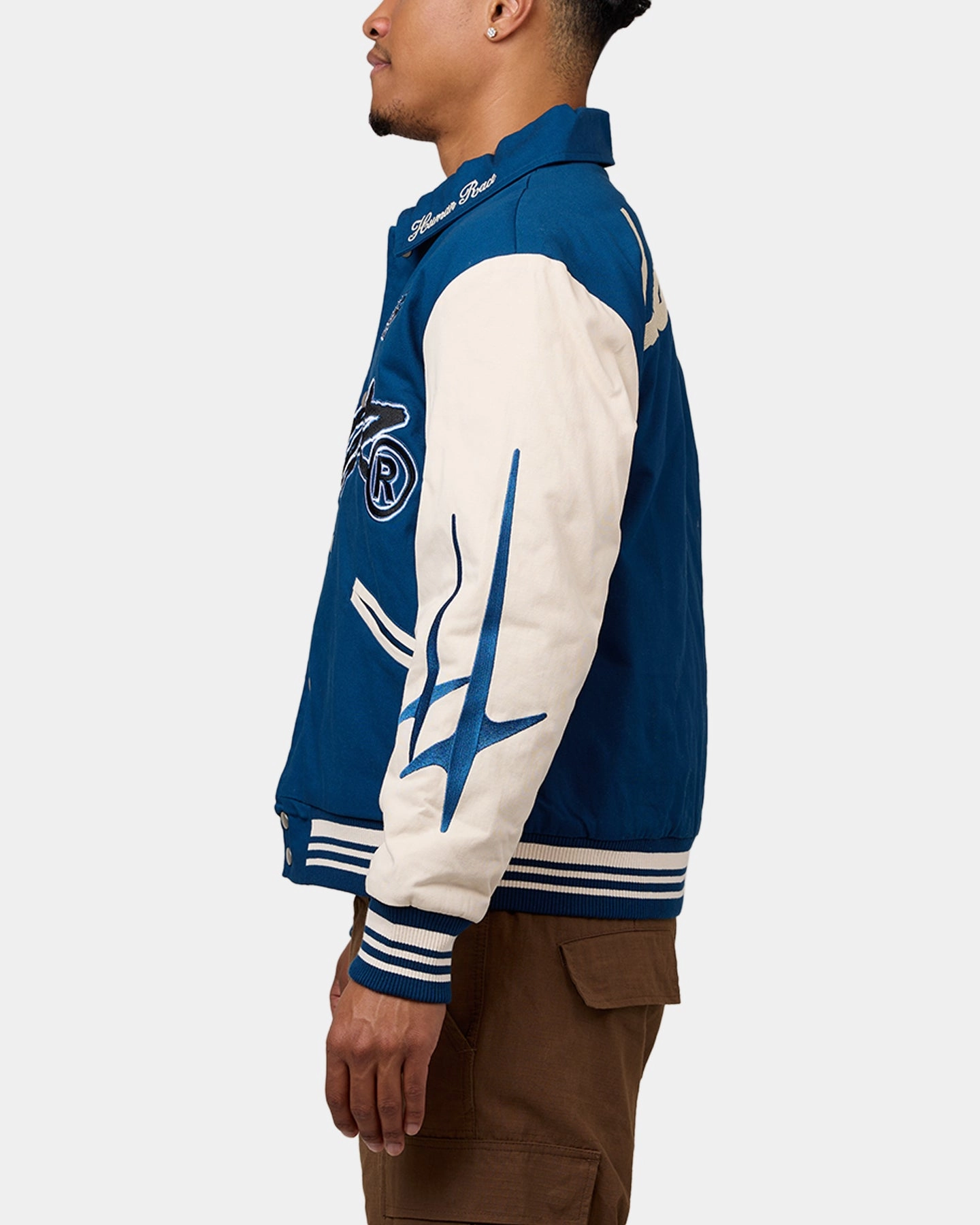 muted shades Loiter World Series Varsity Jacket Dark Blue
