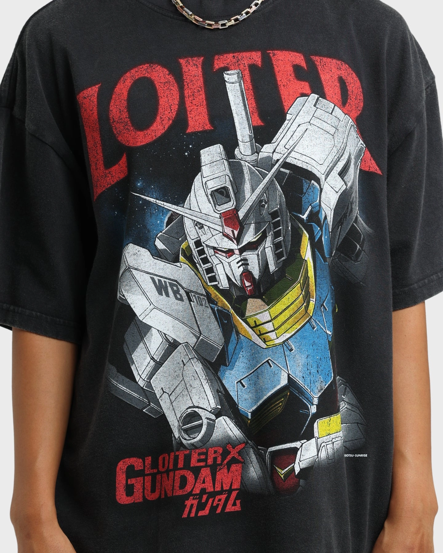 Pocket Reinforcement Non Shrink Material Loiter X Gundam Gundam Vintage T-Shirt Vintage Black