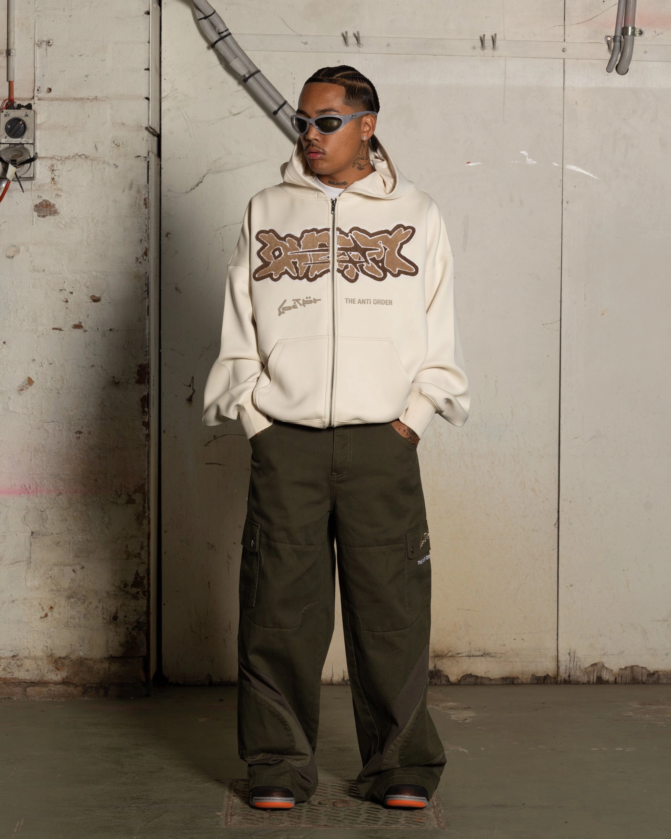 Loiter X The Anti Order Zip Hoodie Stone Evolve Breathable mesh