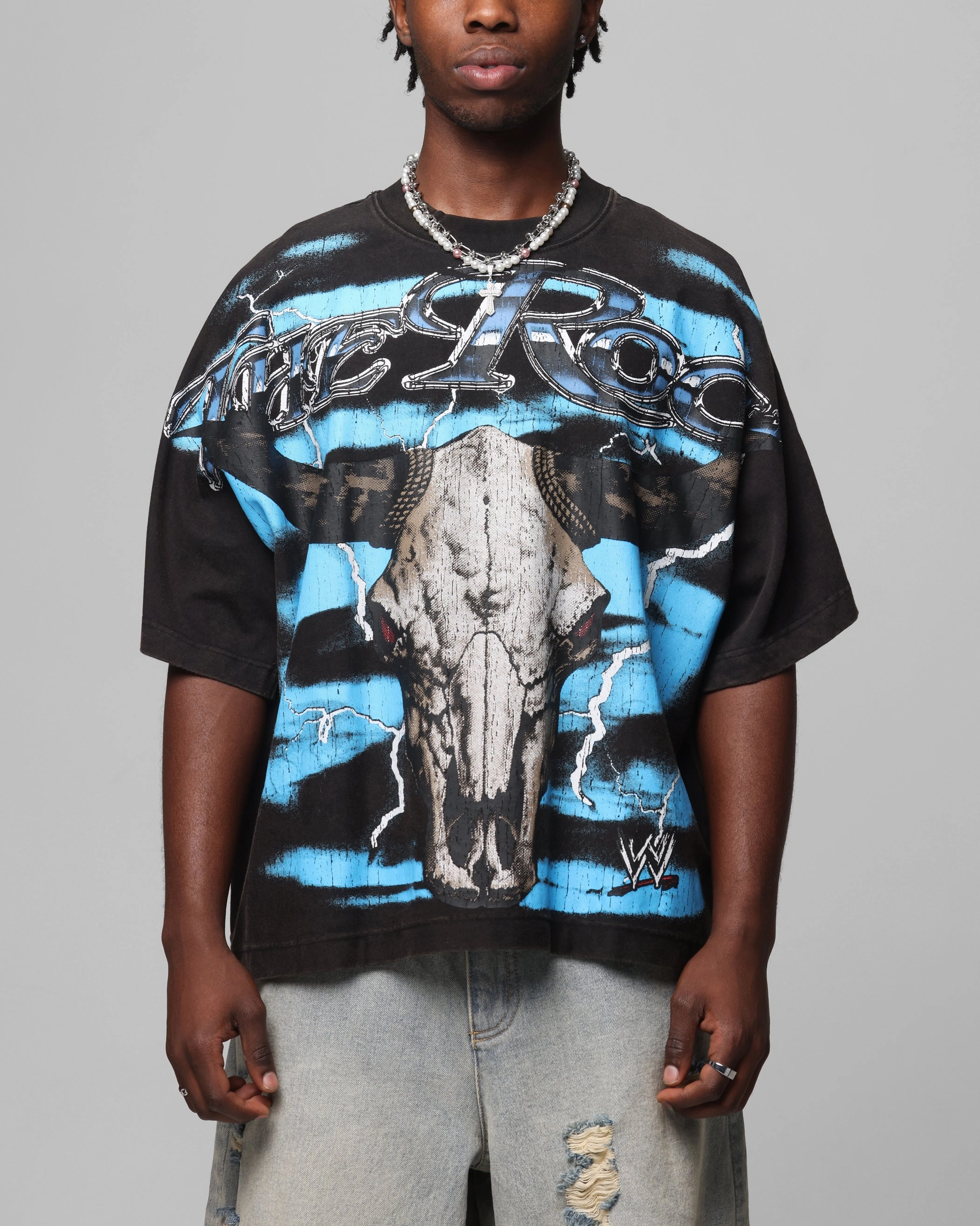 Loiter X WWE The Rock Vintage T-Shirt Vintage Black Versatile Option