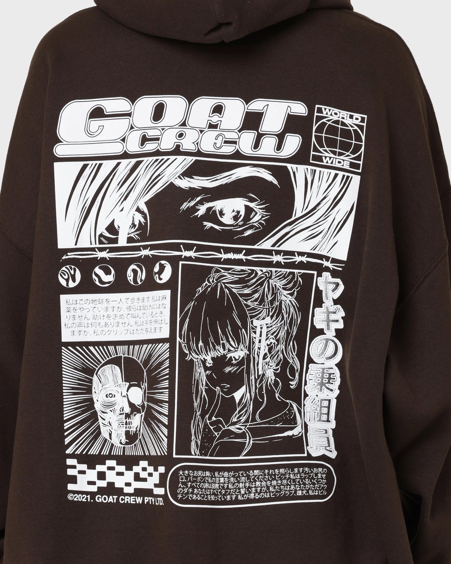 Magnetism Badge Goat Crew Harajuku Hoodie Brown