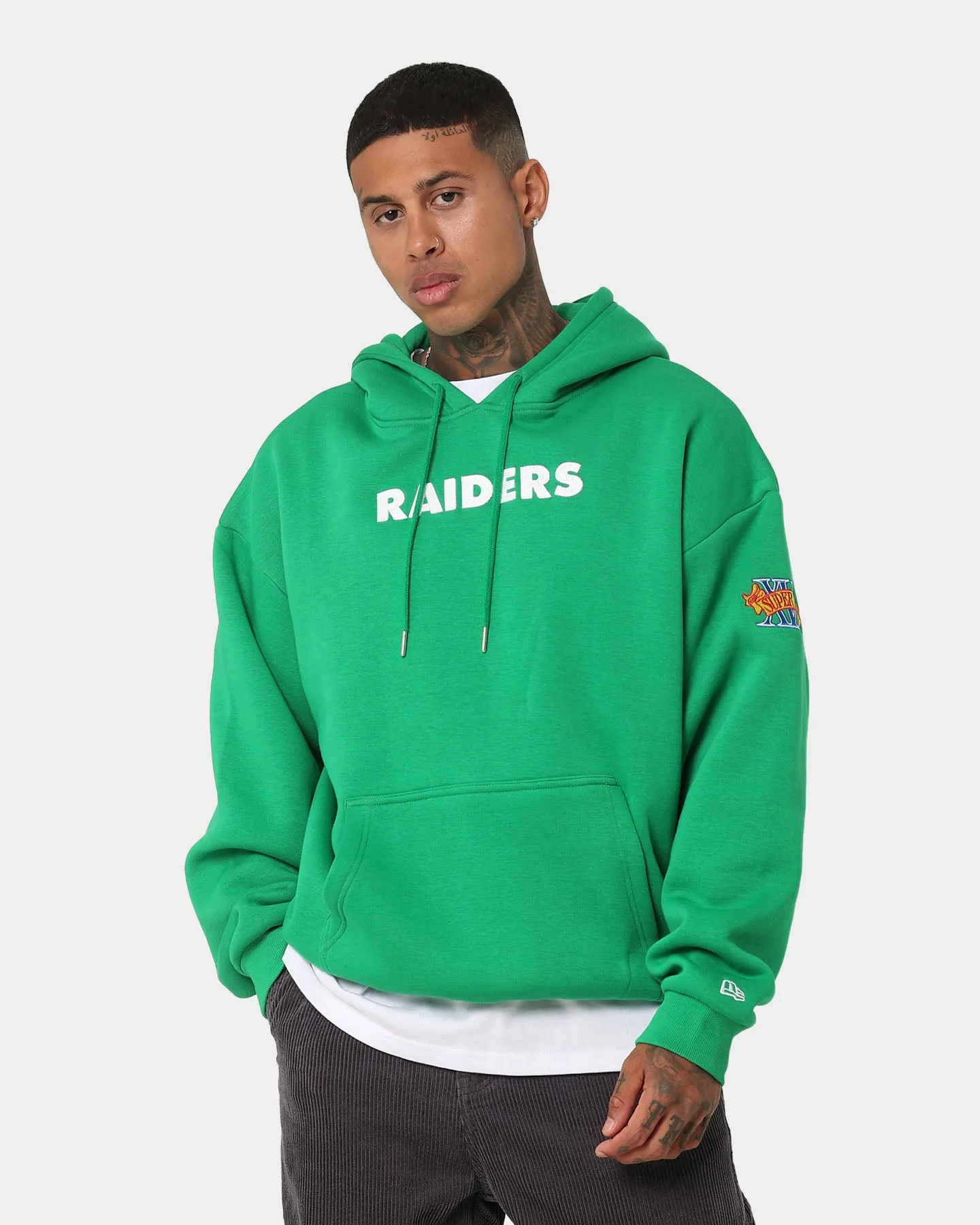 design Warm and Practical New Era Las Vegas Raiders 'Tropical Punch Script Pack' Oversized Hoodie Lucky Green