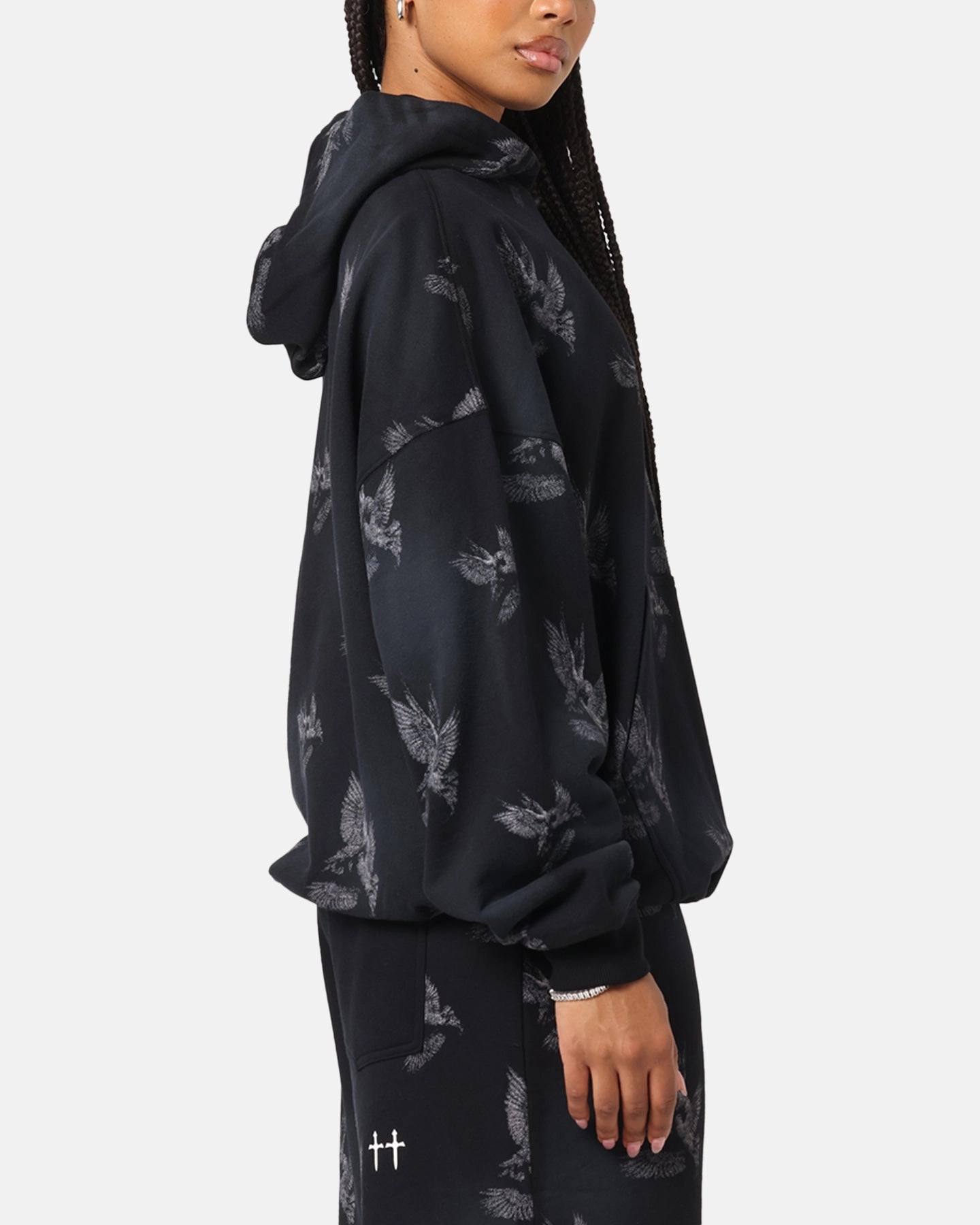 Drawcord Hem Dual Pocket Configuration Saint Morta Doves Premium Hoodie Black