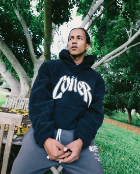 Badge Loiter Sherpa Hoodie Black