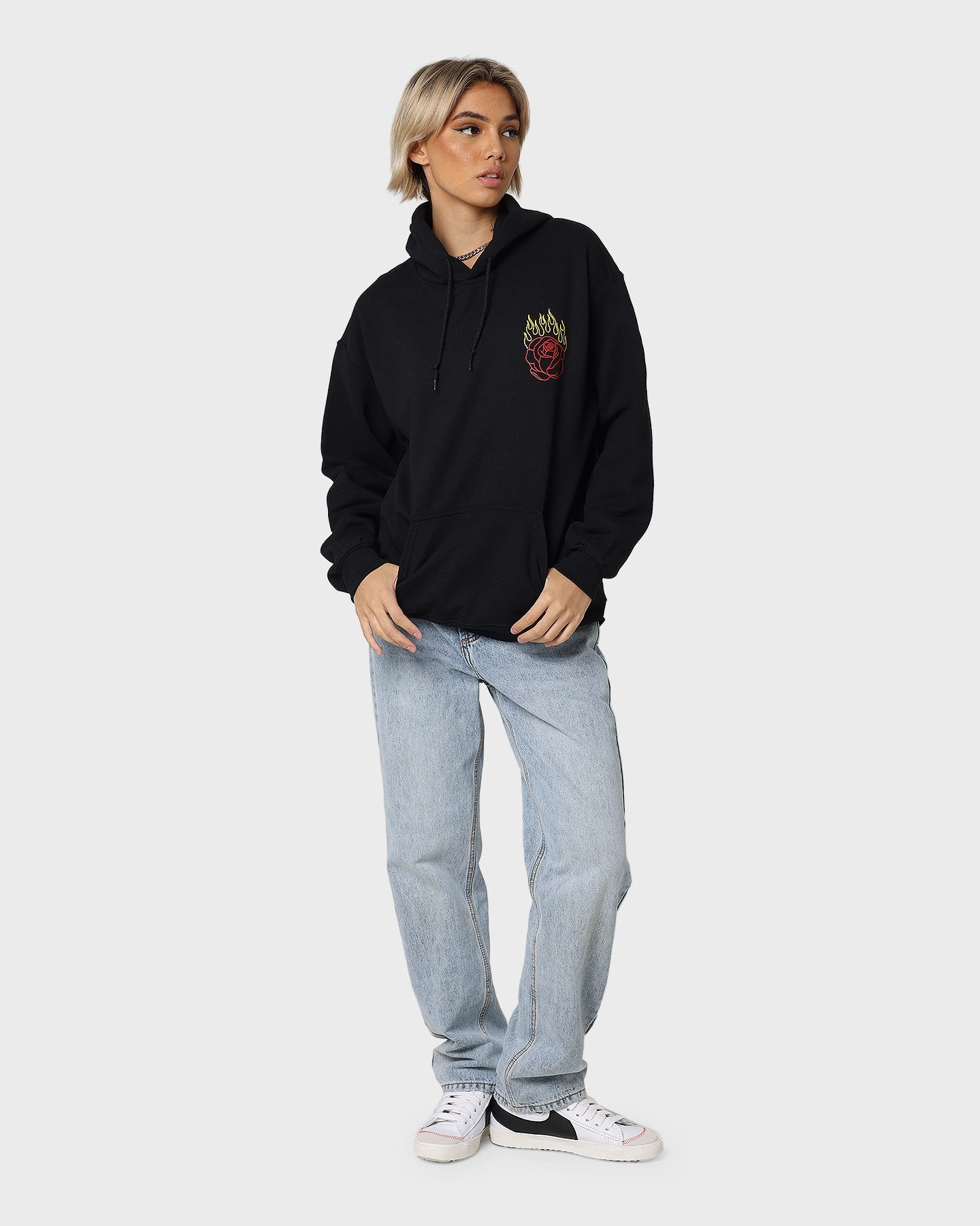 Goat Crew Fire Rose Hoodie Black Lightweight Construction Feel