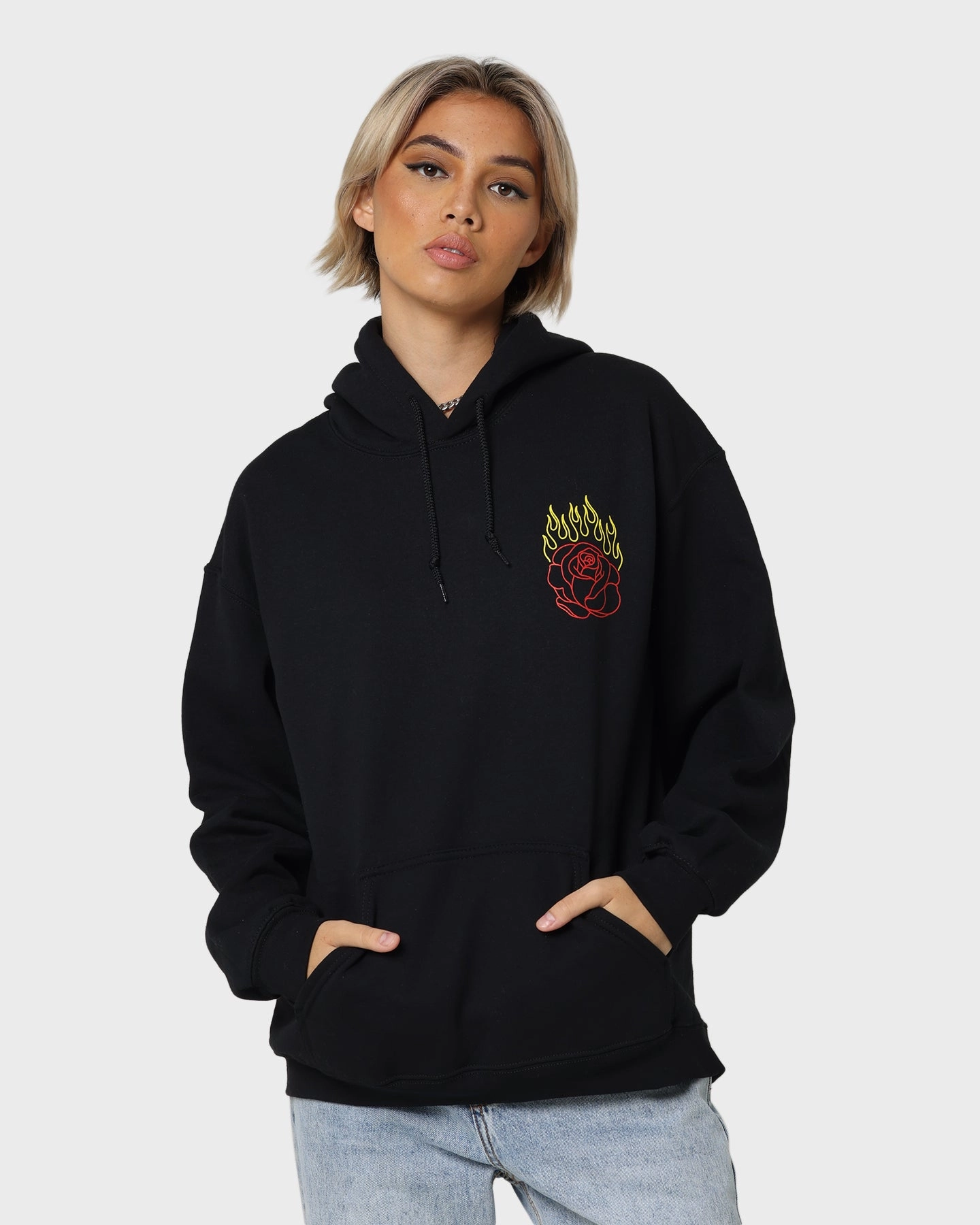 ConvertibleCollar Goat Crew Fire Rose Hoodie Black