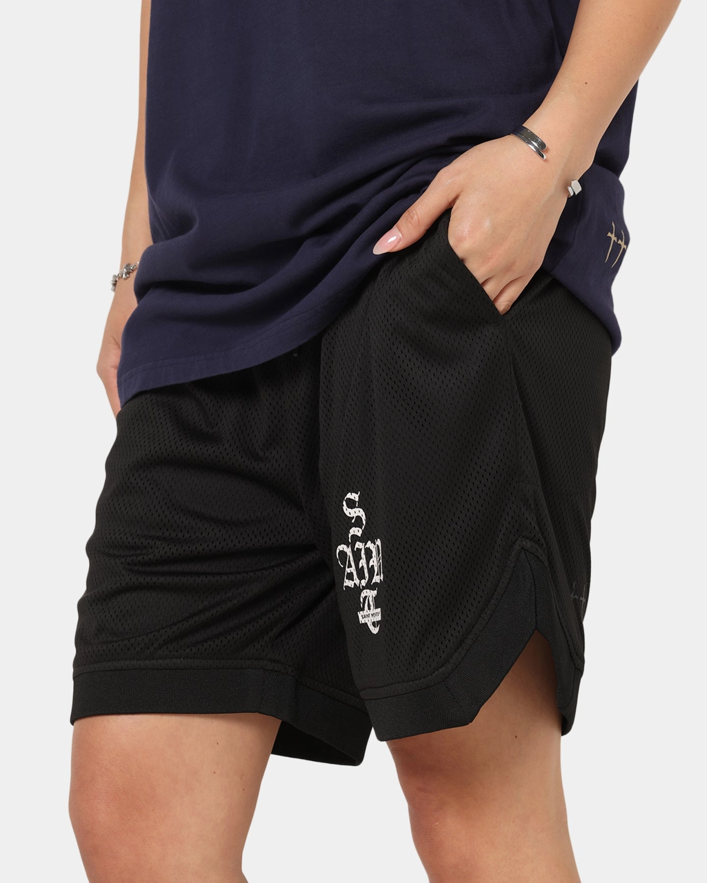 linen option agriculture industry Saint Morta Gothic Stack Basketball Shorts Black