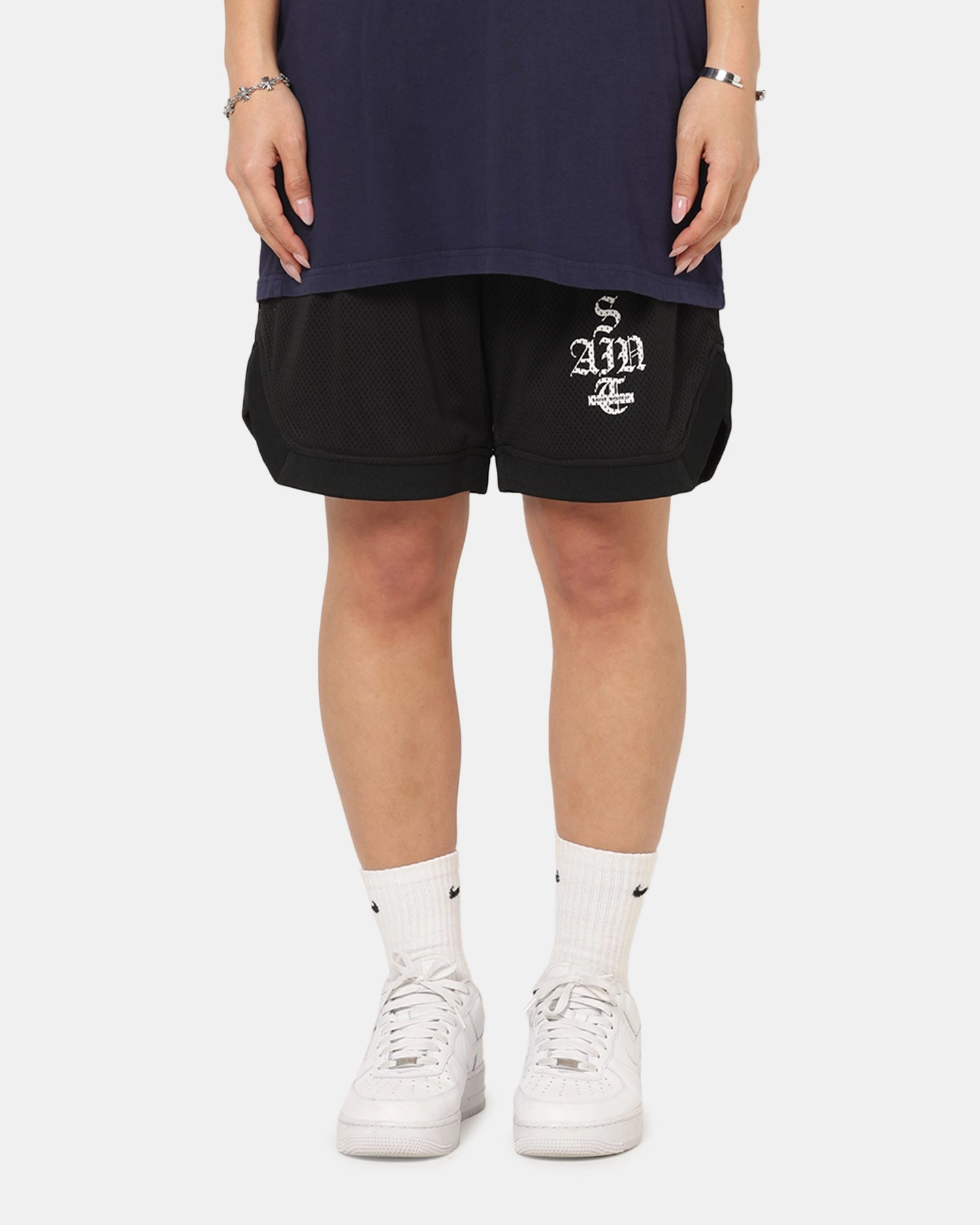 Simple Style Saint Morta Gothic Stack Basketball Shorts Black