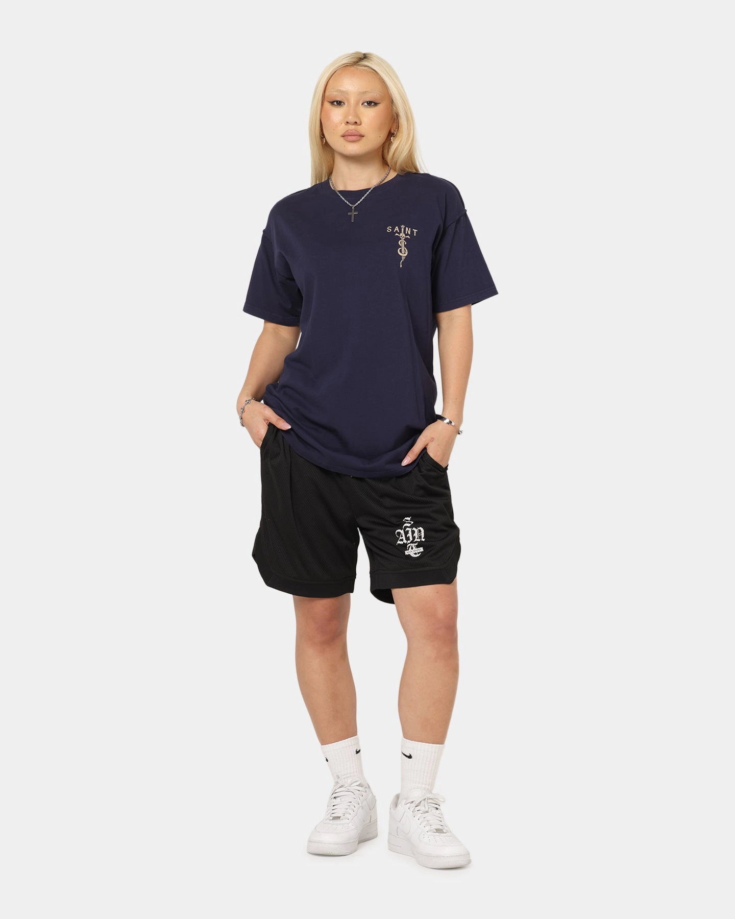 Saint Morta Gothic Stack Basketball Shorts Black light texture