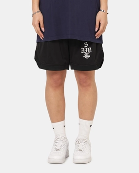 Simple Style Saint Morta Gothic Stack Basketball Shorts Black