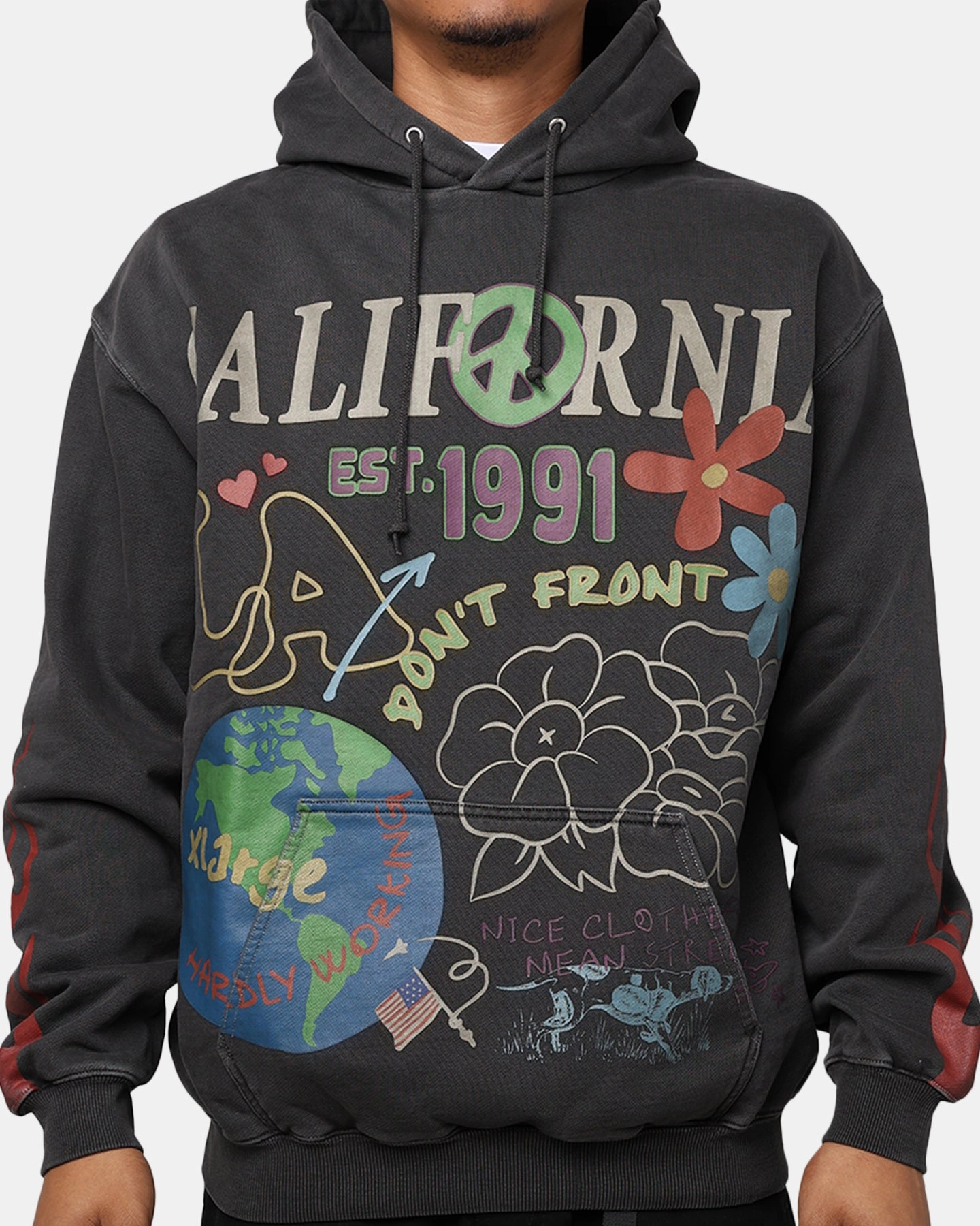 X-Large Pigment Dyed Peace Hoodie Black Appreciate