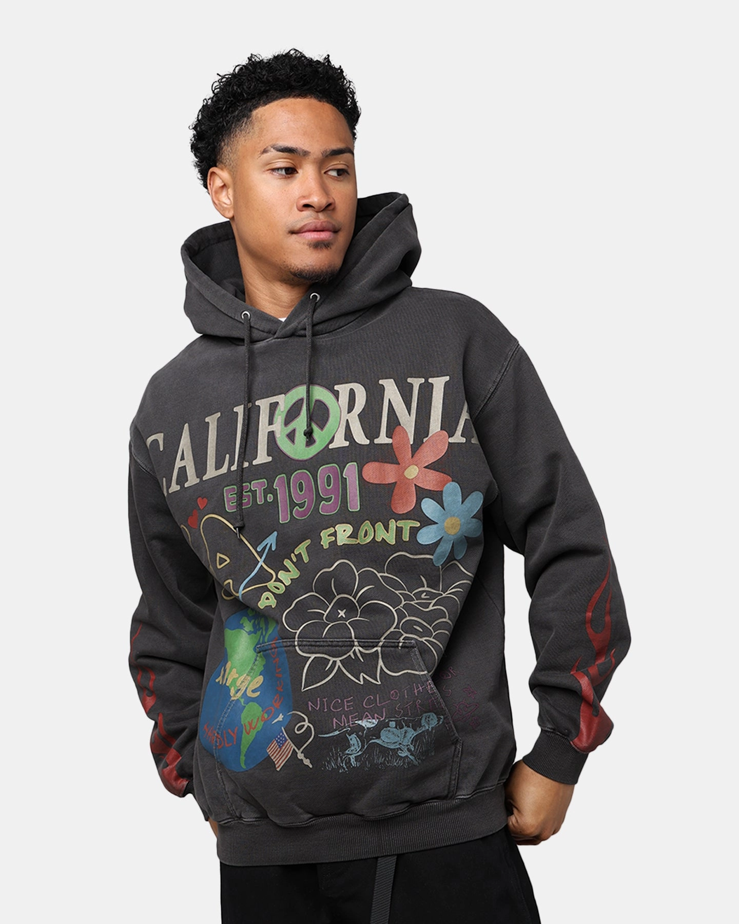 Perfection X-Large Pigment Dyed Peace Hoodie Black