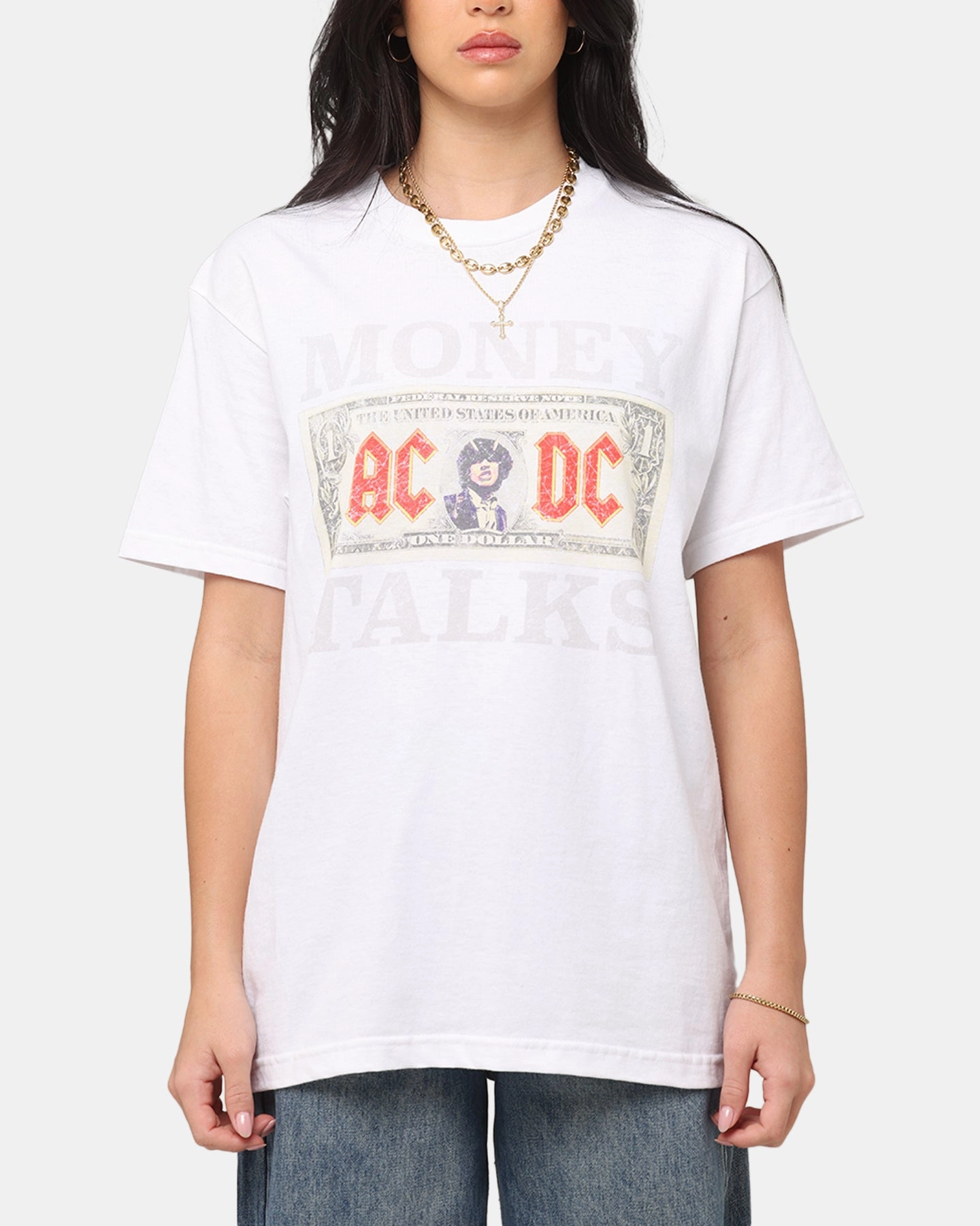 Perfectly Fit AC/DC Money Talks T-Shirt Vintage White