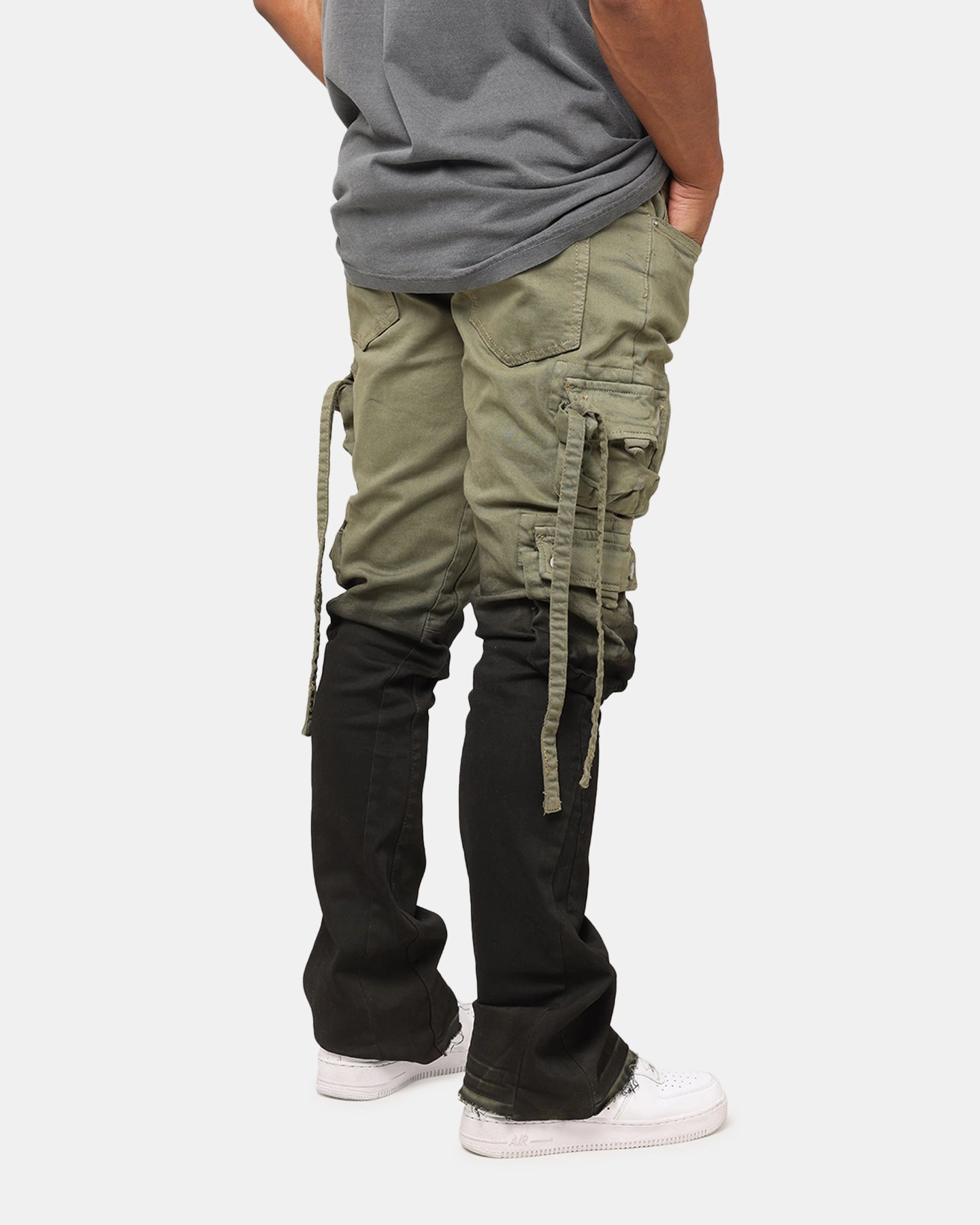 MNML B569 Cargo Flare Denim Jeans Olive/Black Comfort waistband Four Way Stretch Fabric