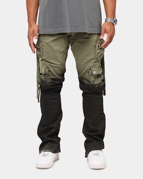 Casual Solution MNML B569 Cargo Flare Denim Jeans Olive/Black