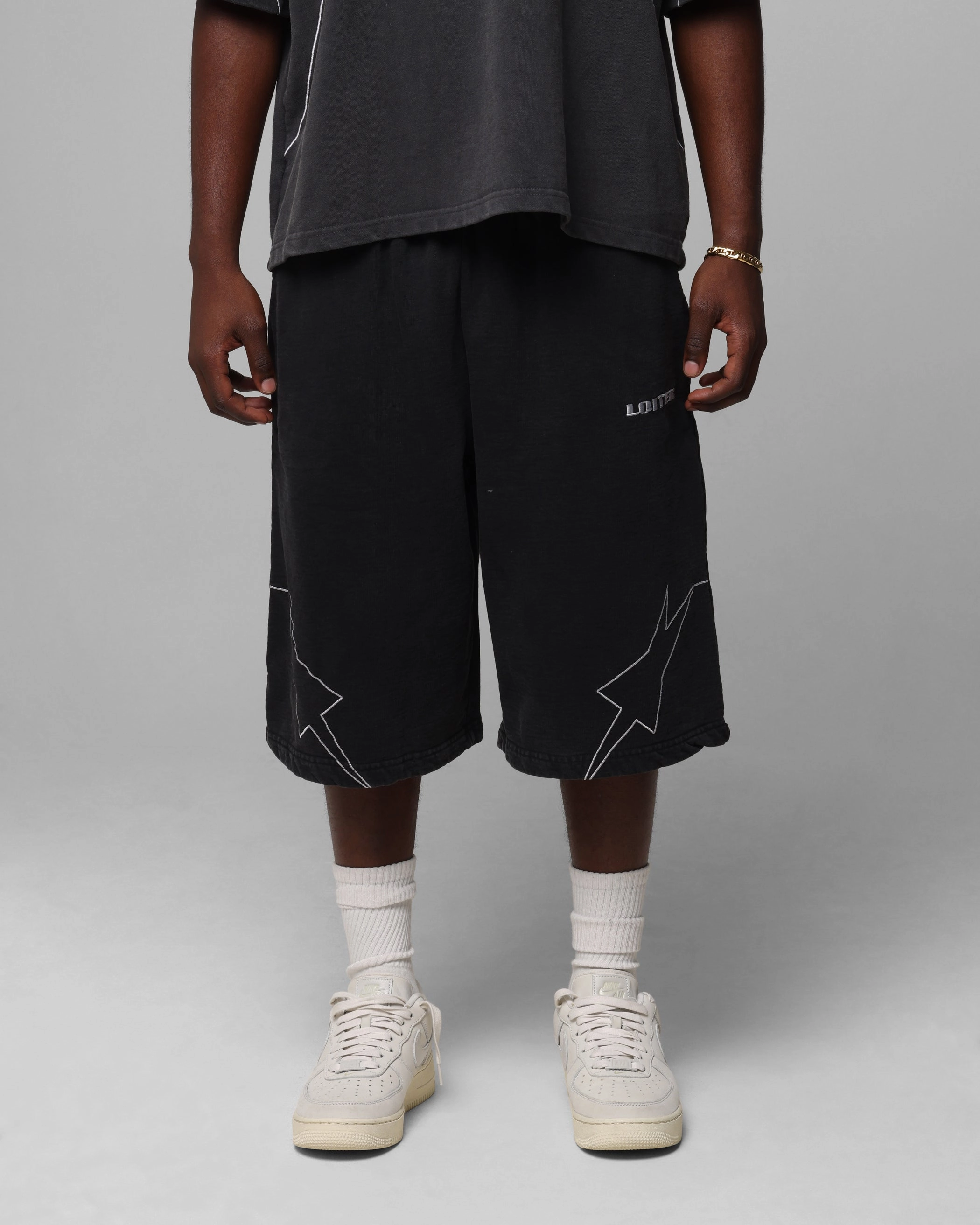 Loiter Dark Performance Fleece Shorts Washed Charcoal tall size