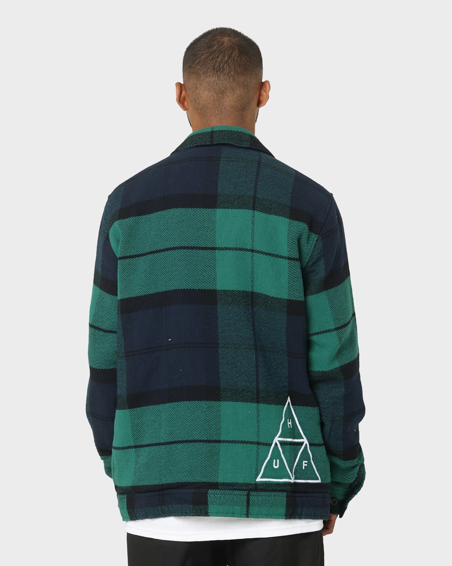 Ergonomic Shoulder Design Double Stitched Seams HUF X Pleasures Blackwatch Work Jacket Navy