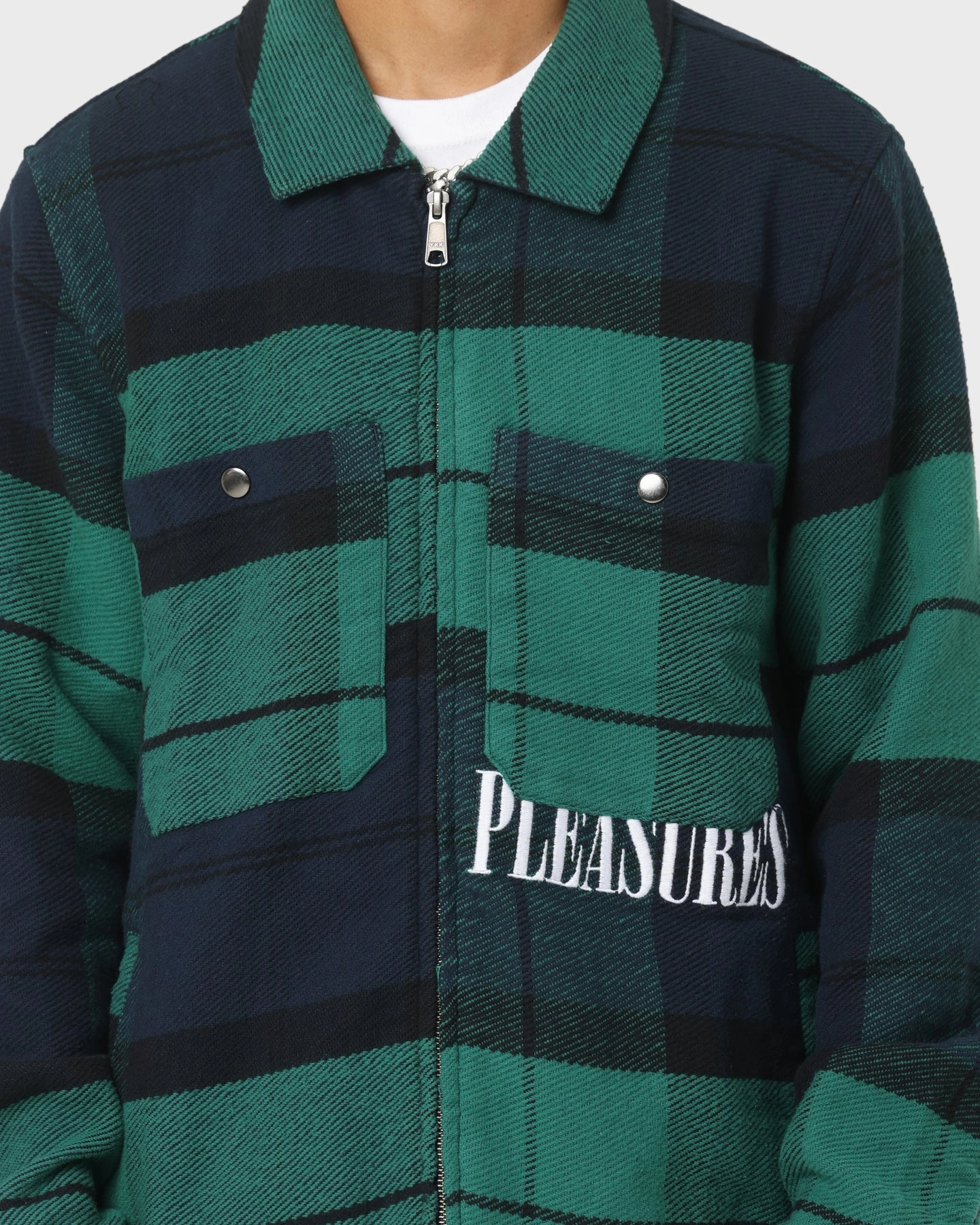 HUF X Pleasures Blackwatch Work Jacket Navy Simple Layer short sleeved