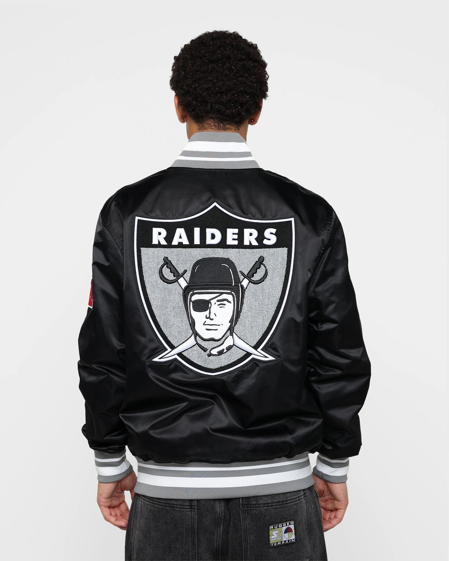 Mousse Flex Stretch Material Pro Standard Las Vegas Raiders Satin Varsity Jacket Black/Grey
