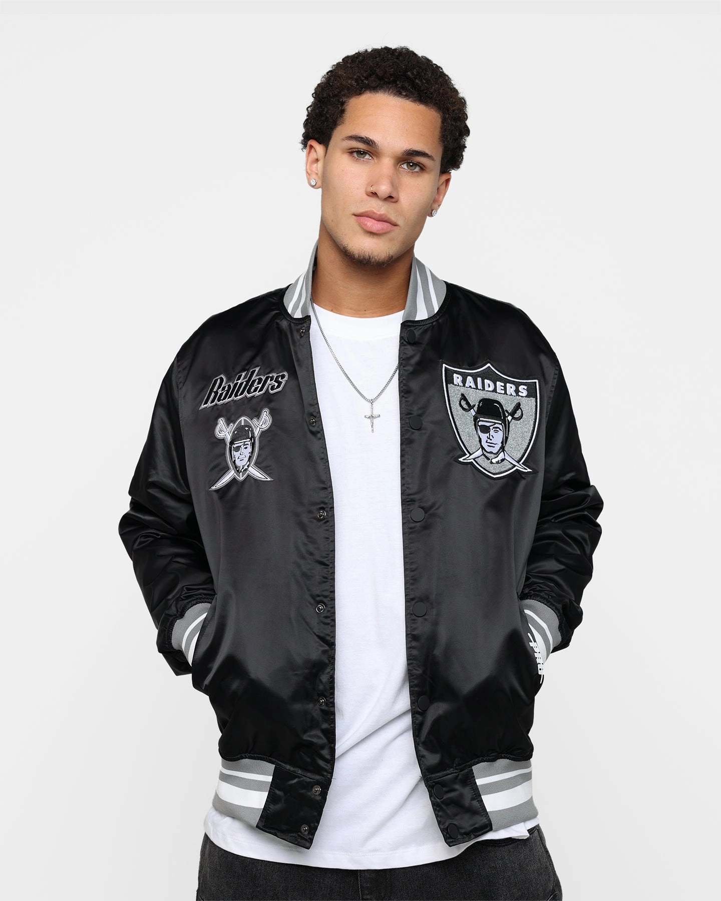 starlight Fashionable Style Pro Standard Las Vegas Raiders Satin Varsity Jacket Black/Grey