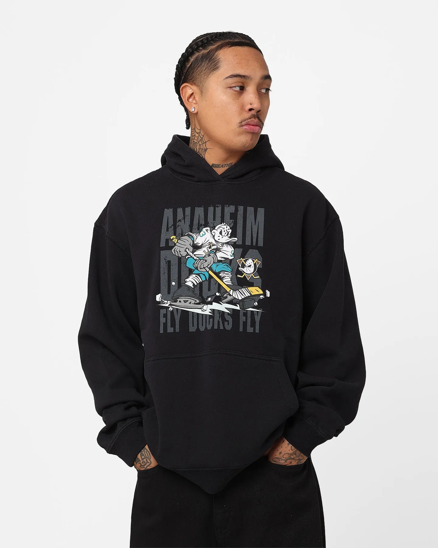Socks Perseverance Majestic Athletic Anaheim Ducks Anniversary Graphic Hoodie Faded Black