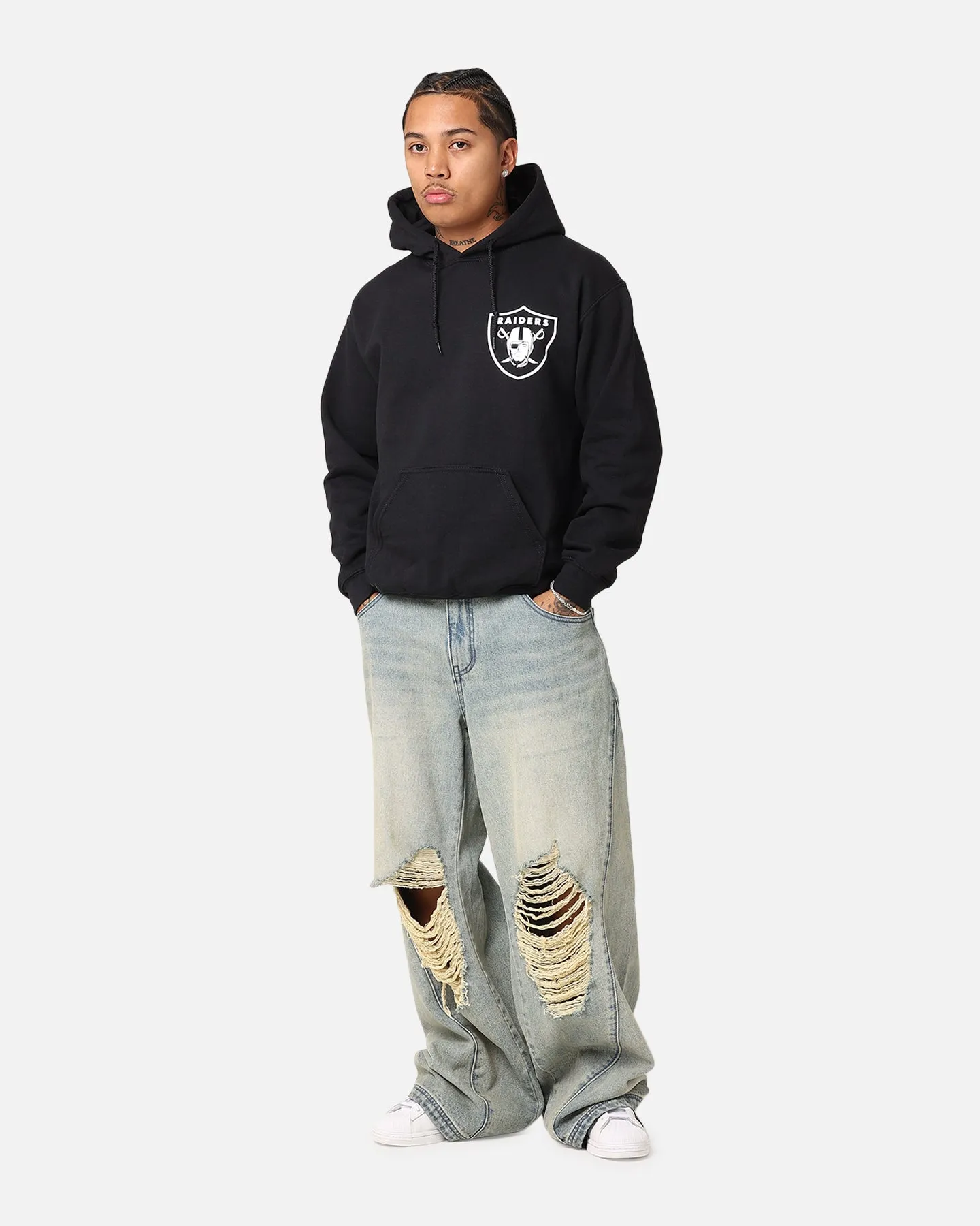Majestic Athletic Las Vegas Raiders Arch Stack Hoodie Black Urban Detail Skinny Fit