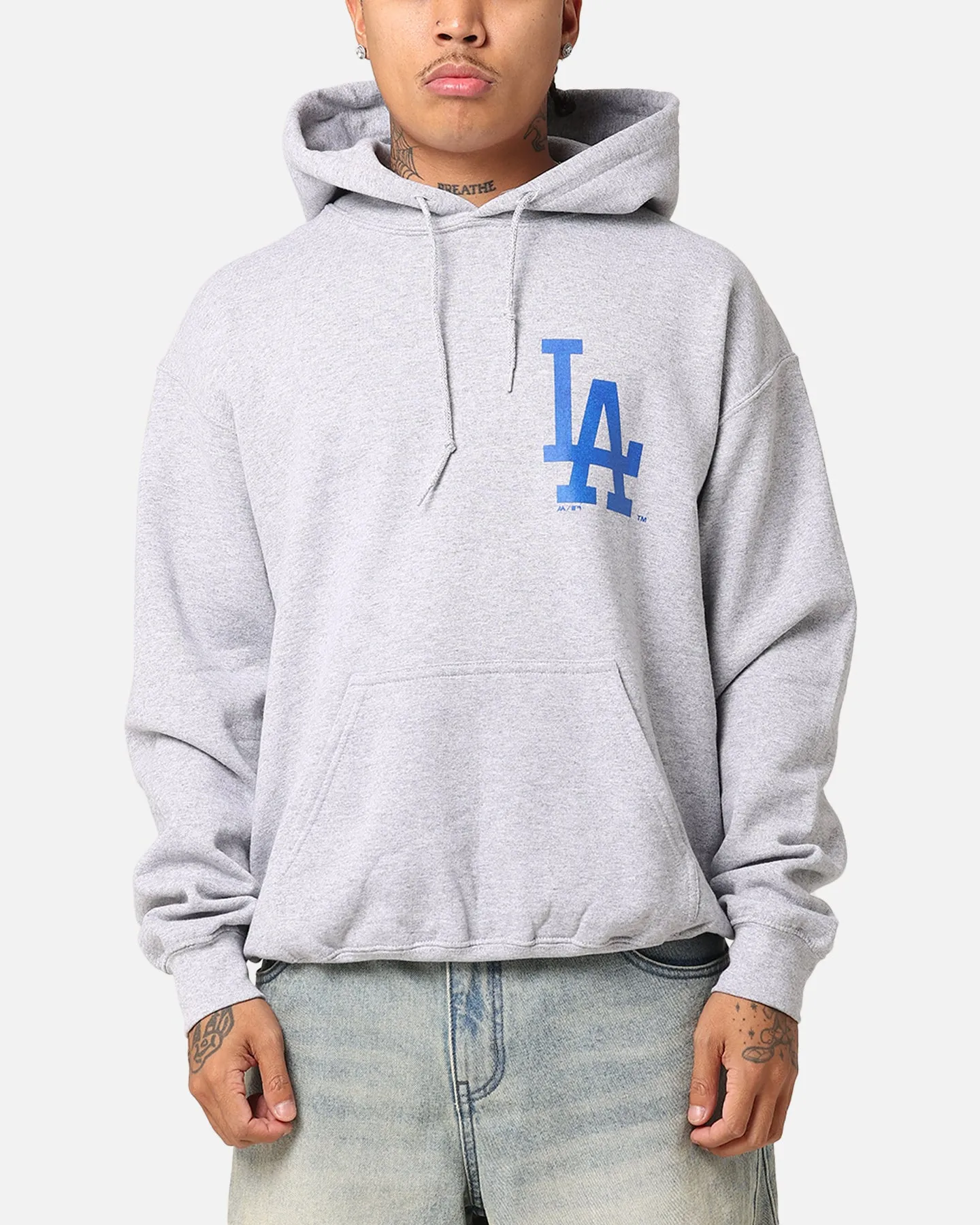 BreathableTechnology Majestic Athletic Los Angeles Dodgers Wordmark Arch Hoodie Grey