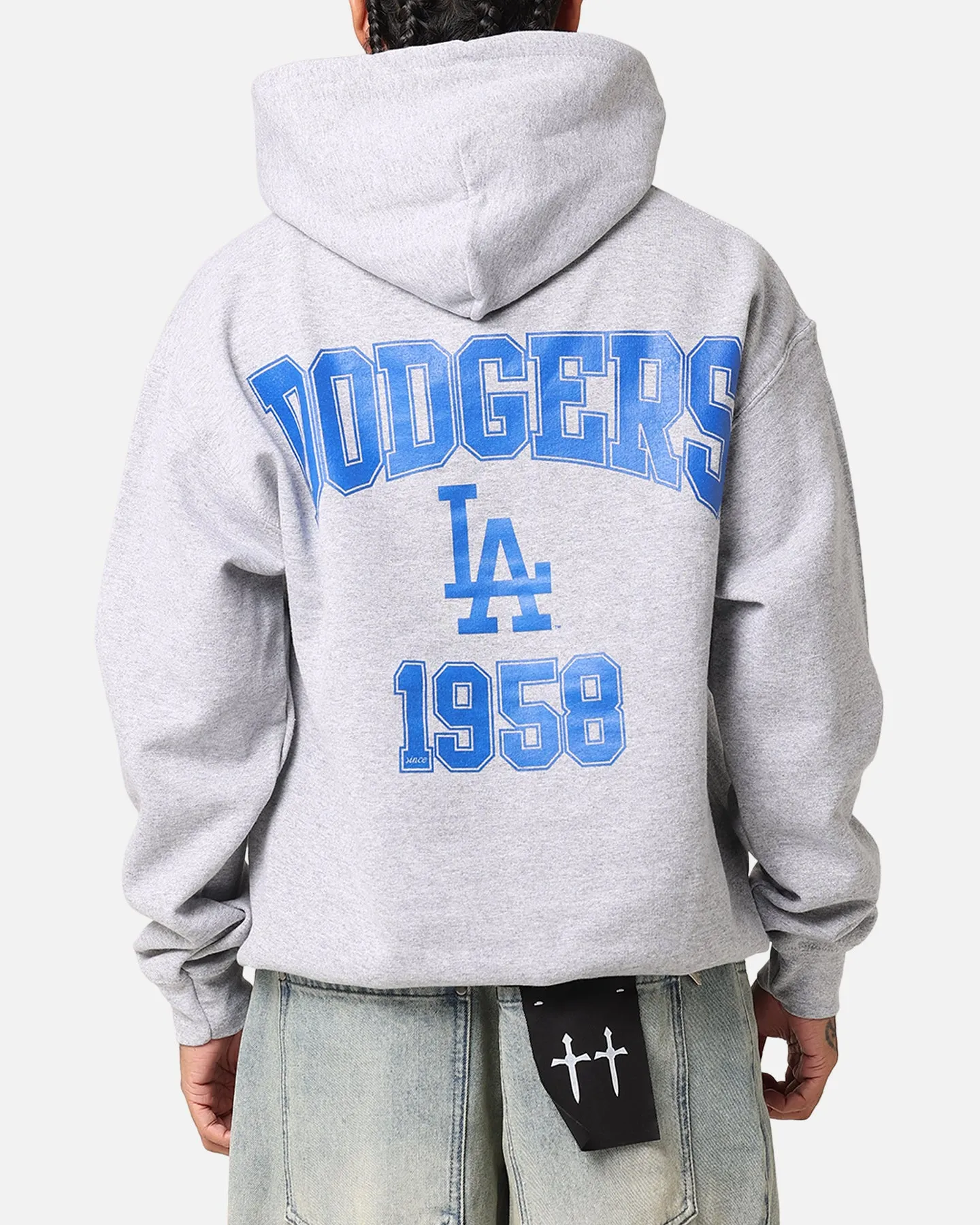 Vegan Option Trail Friendly Majestic Athletic Los Angeles Dodgers Wordmark Arch Hoodie Grey