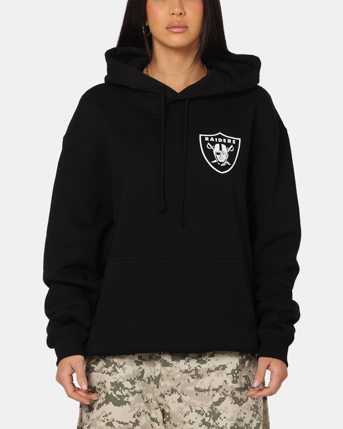 Brushed Interior Stylish Layer Majestic Athletic Las Vegas Raiders Champs Serial Mono Hoodie Black