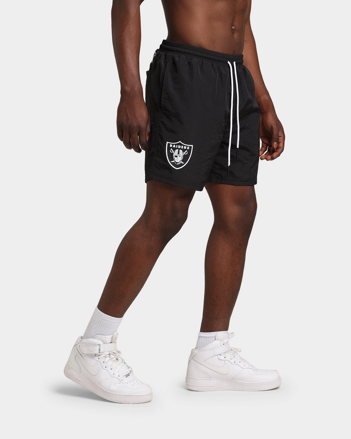 Relaxed Cut Majestic Athletic Las Vegas Raiders Chrome Font Beach Shorts Black