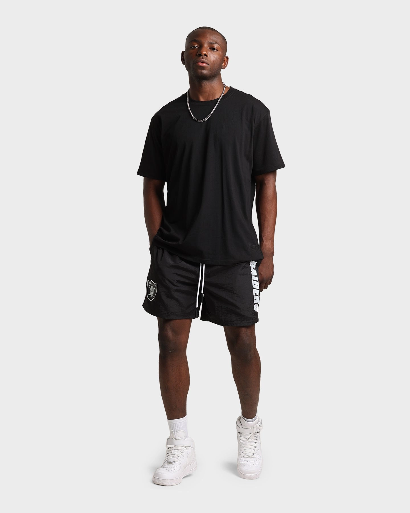 Workwear Majestic Athletic Las Vegas Raiders Chrome Font Beach Shorts Black