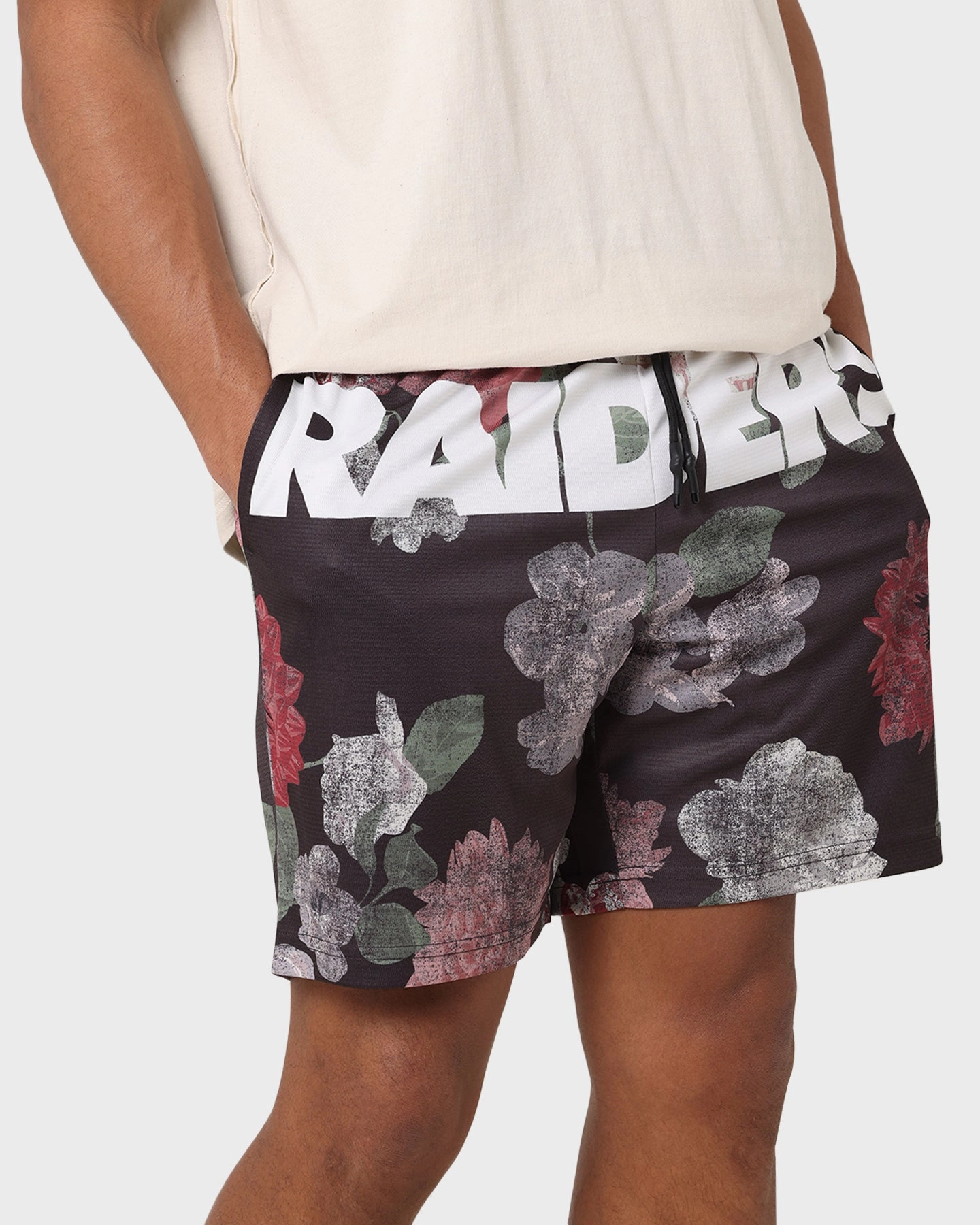 Majestic Athletic Las Vegas Raiders Digi Floral Camo Shorts Faded Black Modern Cut