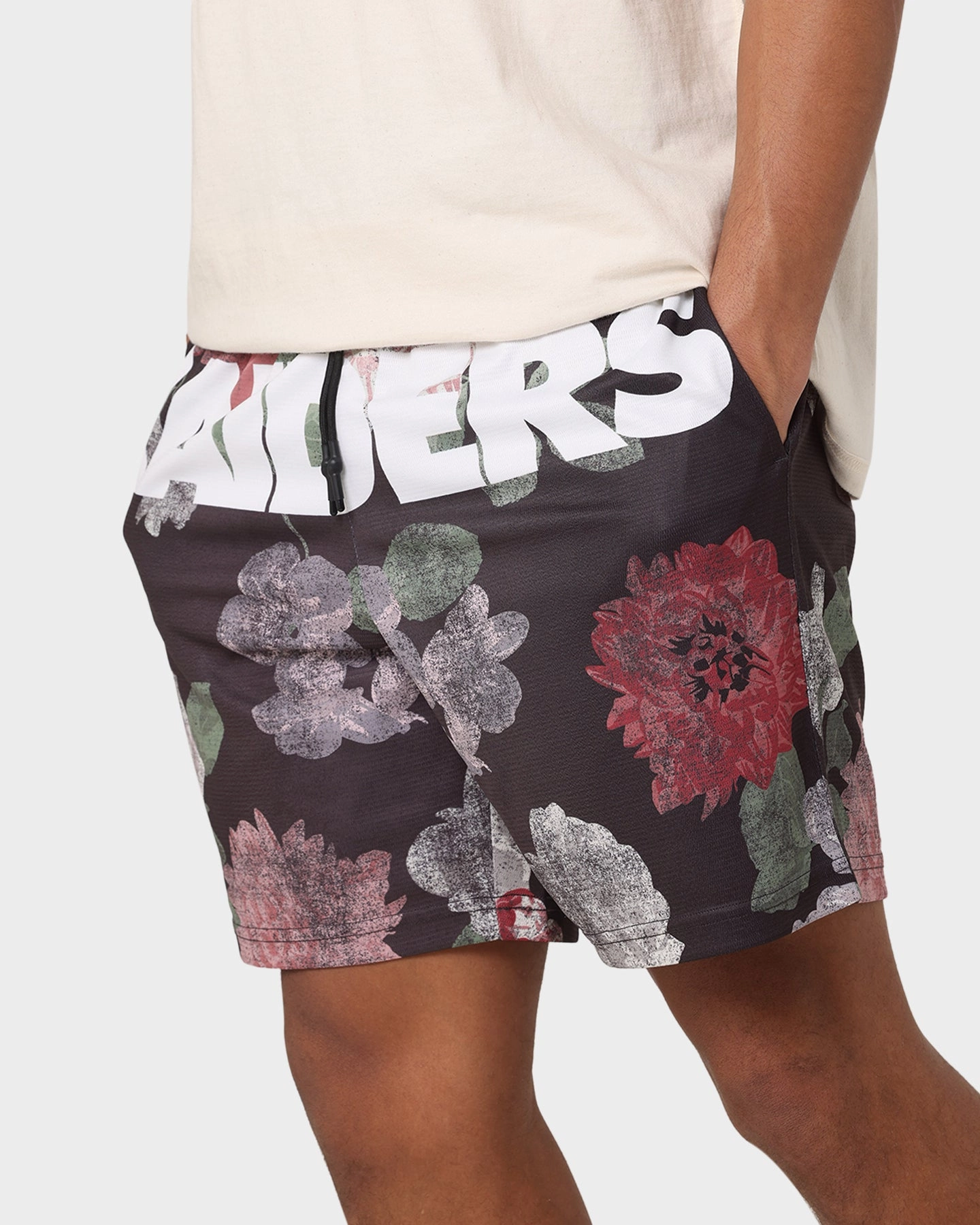 Majestic Athletic Las Vegas Raiders Digi Floral Camo Shorts Faded Black Wrinkle Resistant Treatment Sports Wear