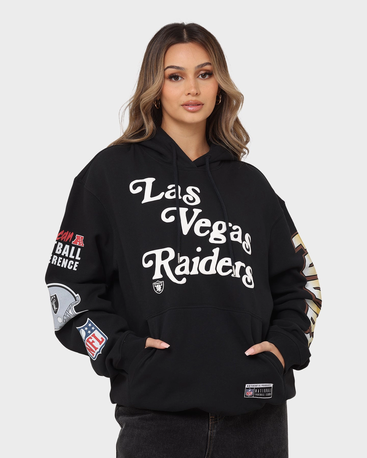 Majestic Athletic Las Vegas Raiders Puff Print Patch Hoodie Faded Black Winter Gear