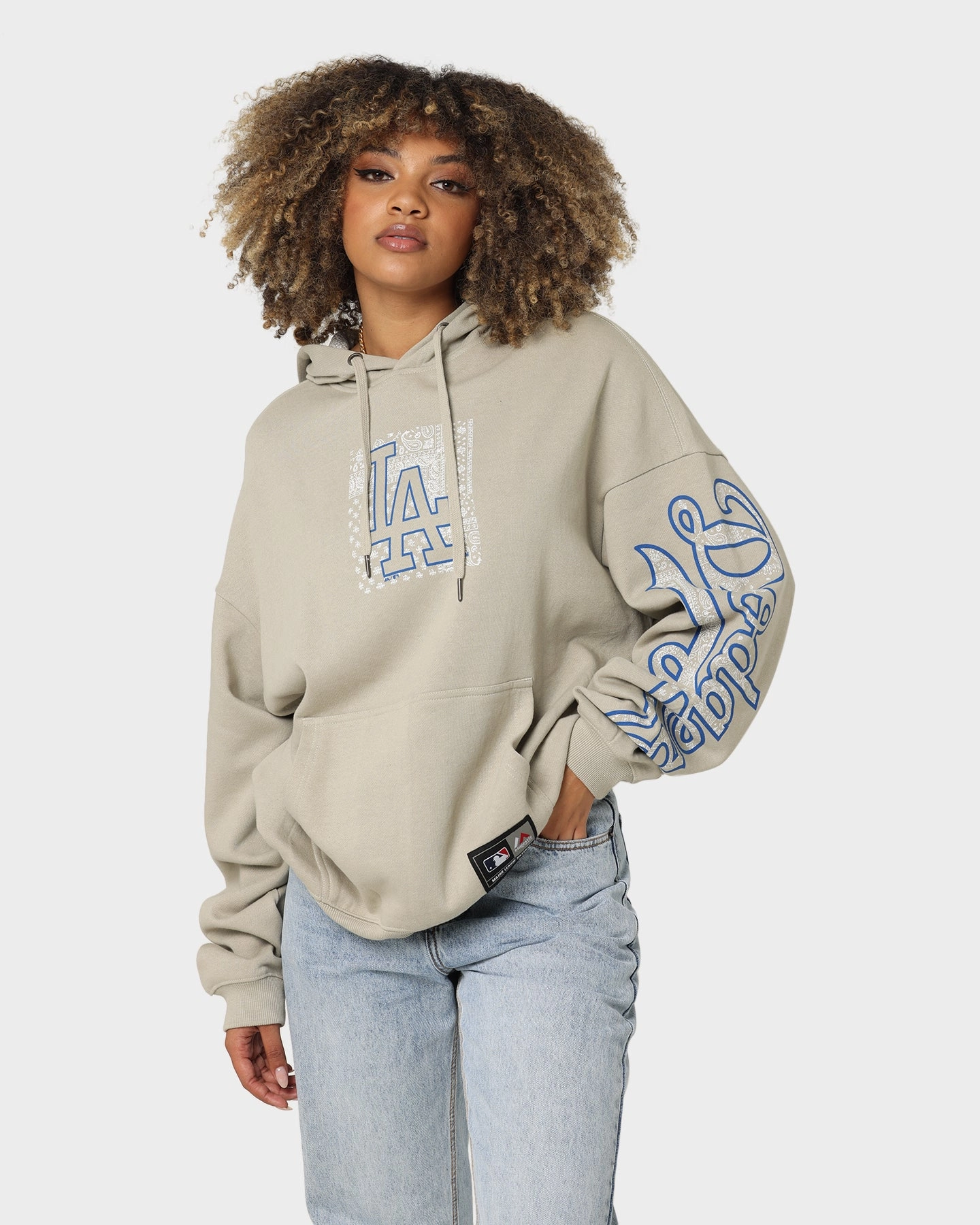 Majestic Athletic Los Angeles Dodgers Bandana Paisley Wordmark Hoodie Nickel Wool Flexible Motion