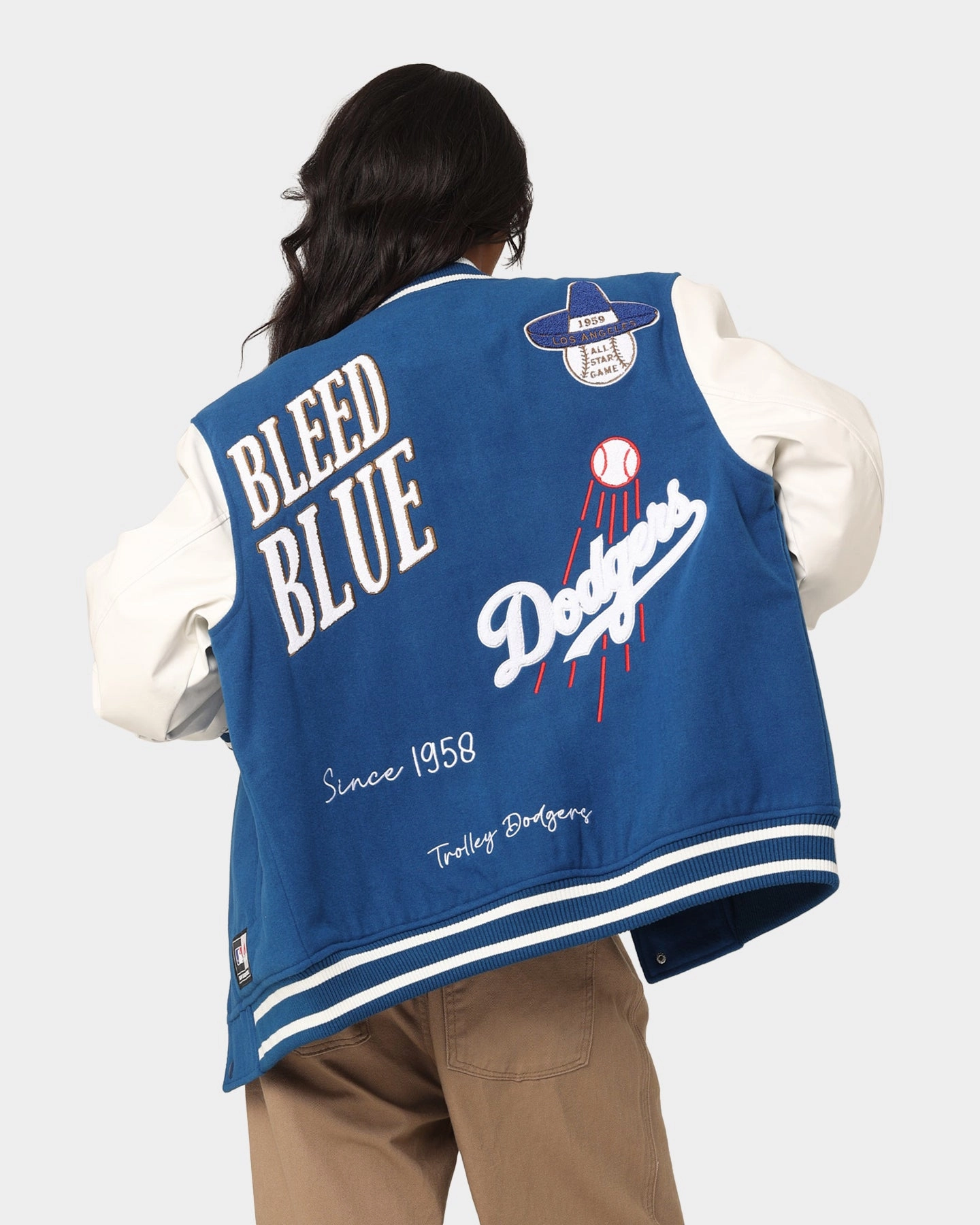 New Year's Bicycle Majestic Athletic Los Angeles Dodgers Multi Hit Varsity Jacket Royal